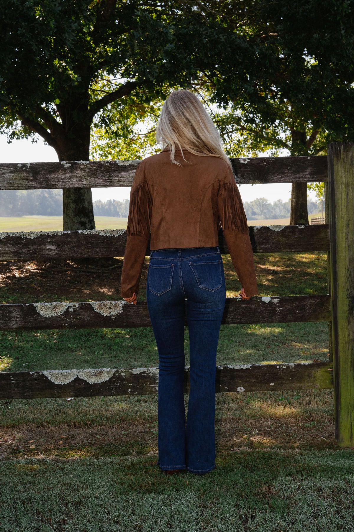Faux Suede Fringe Cropped Jacket-Brown