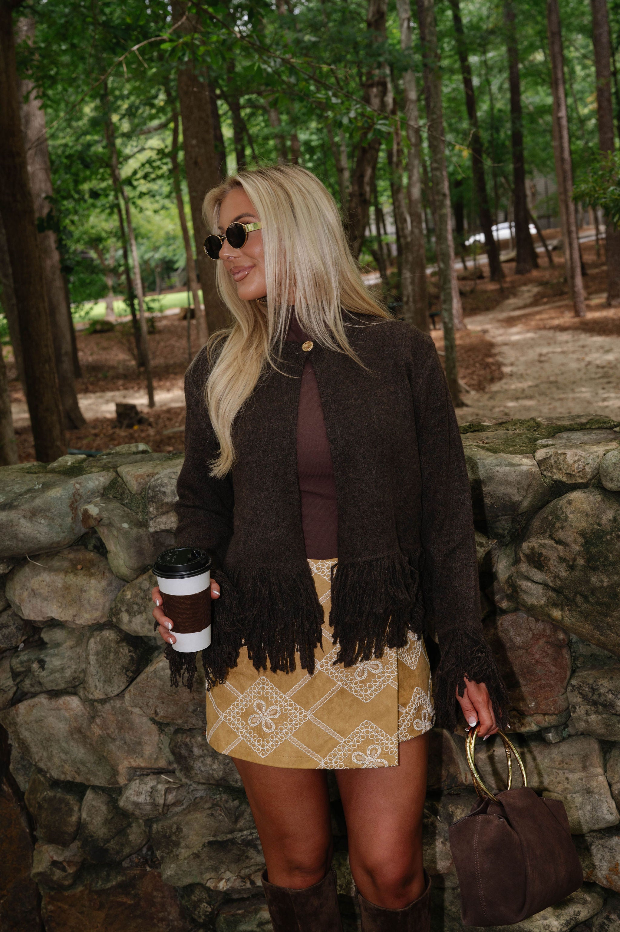Charlotte Fringed Cardigan-Chocolate Brown