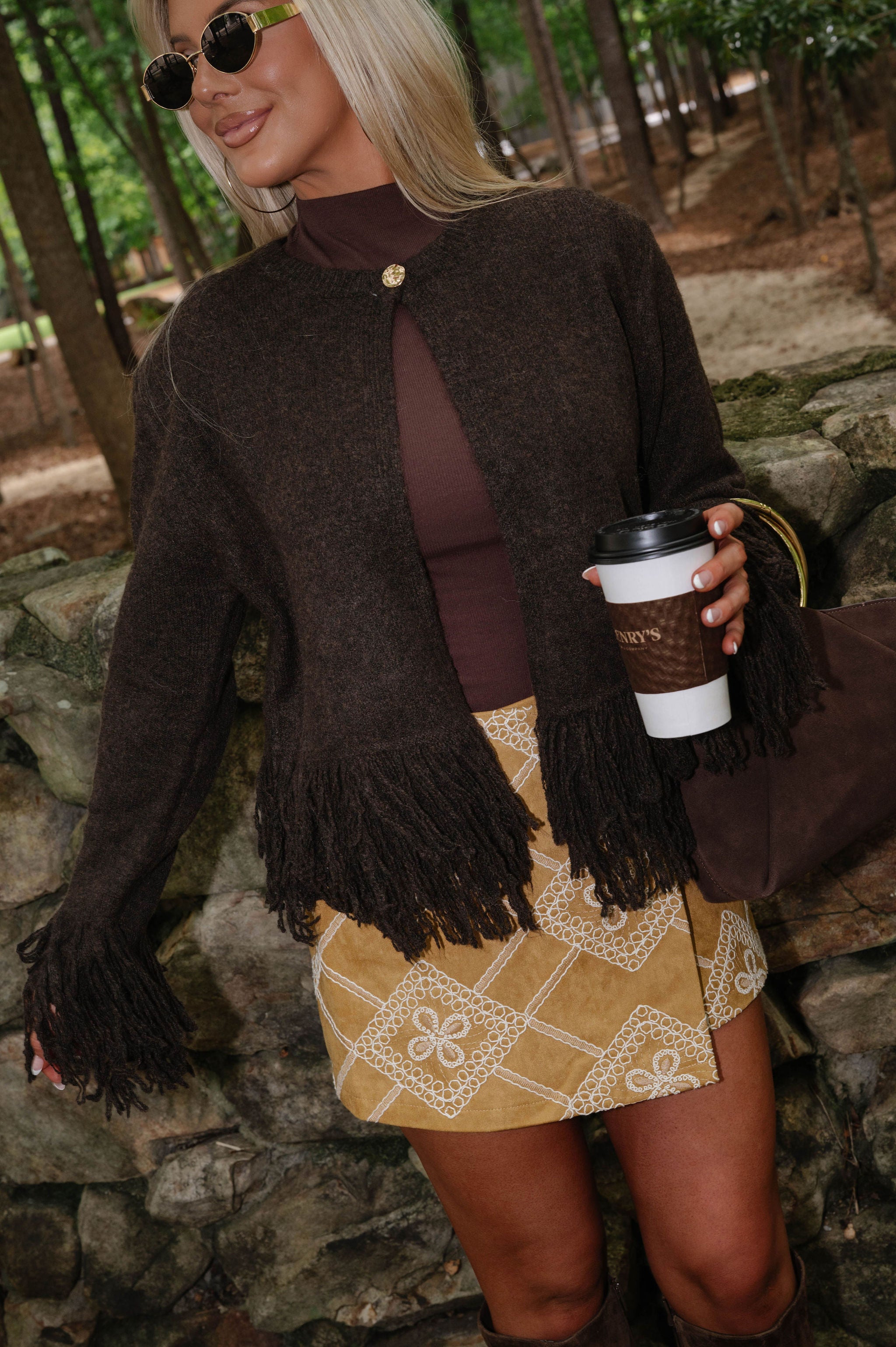 Charlotte Fringed Cardigan-Chocolate Brown