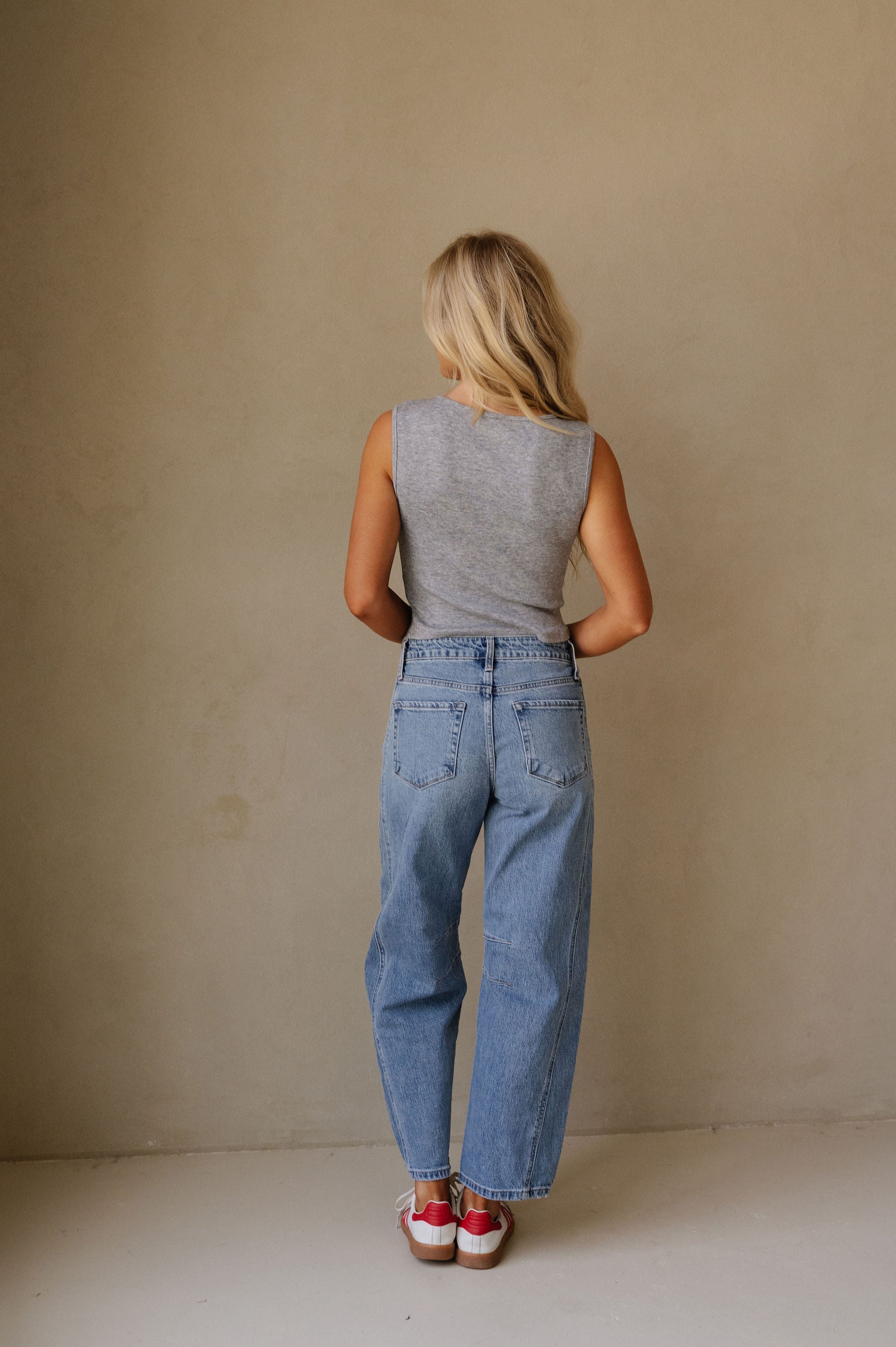 Asymmetrical Button Down Knit Tank-Grey