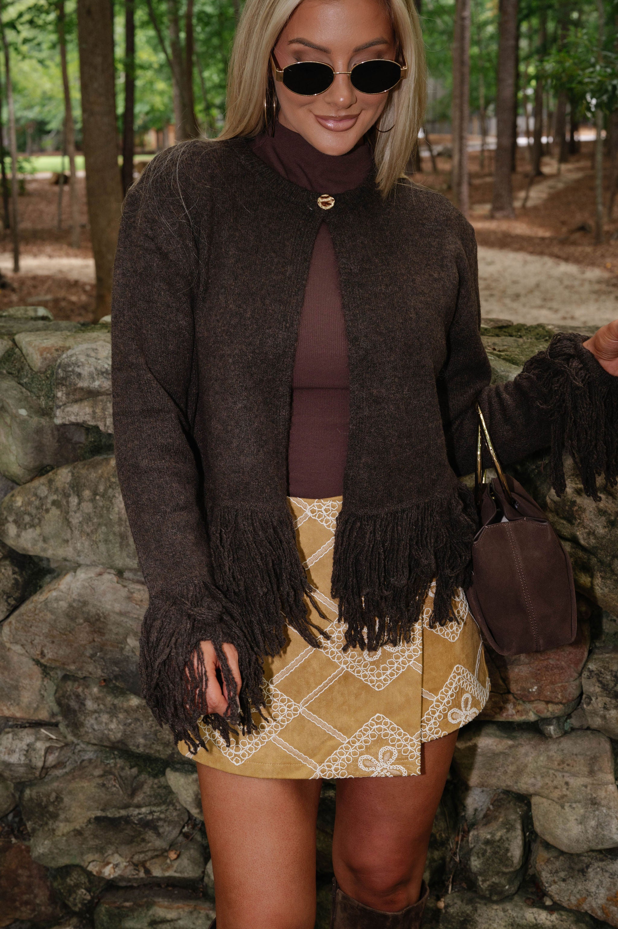 Charlotte Fringed Cardigan-Chocolate Brown