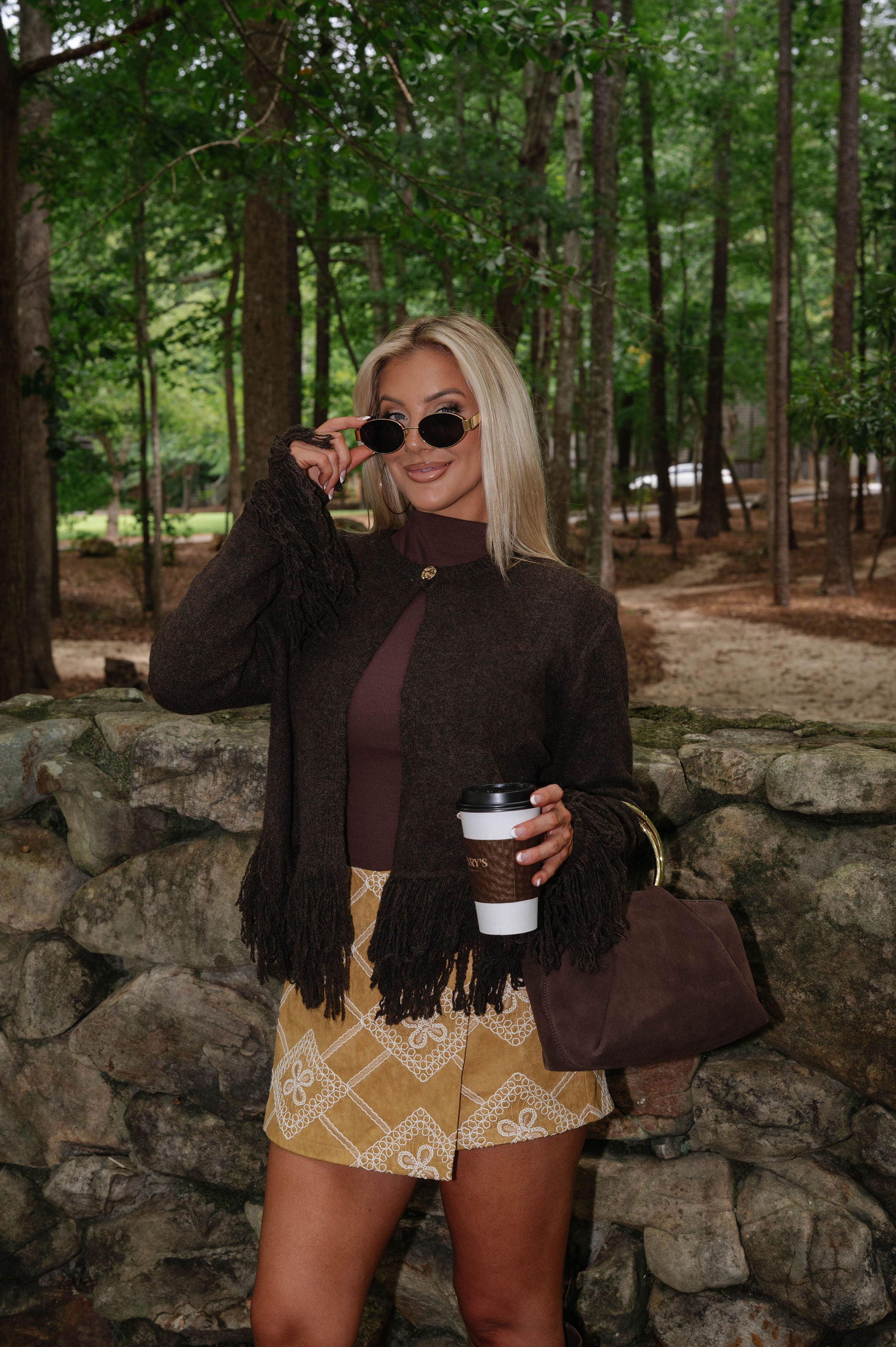Charlotte Fringed Cardigan-Chocolate Brown