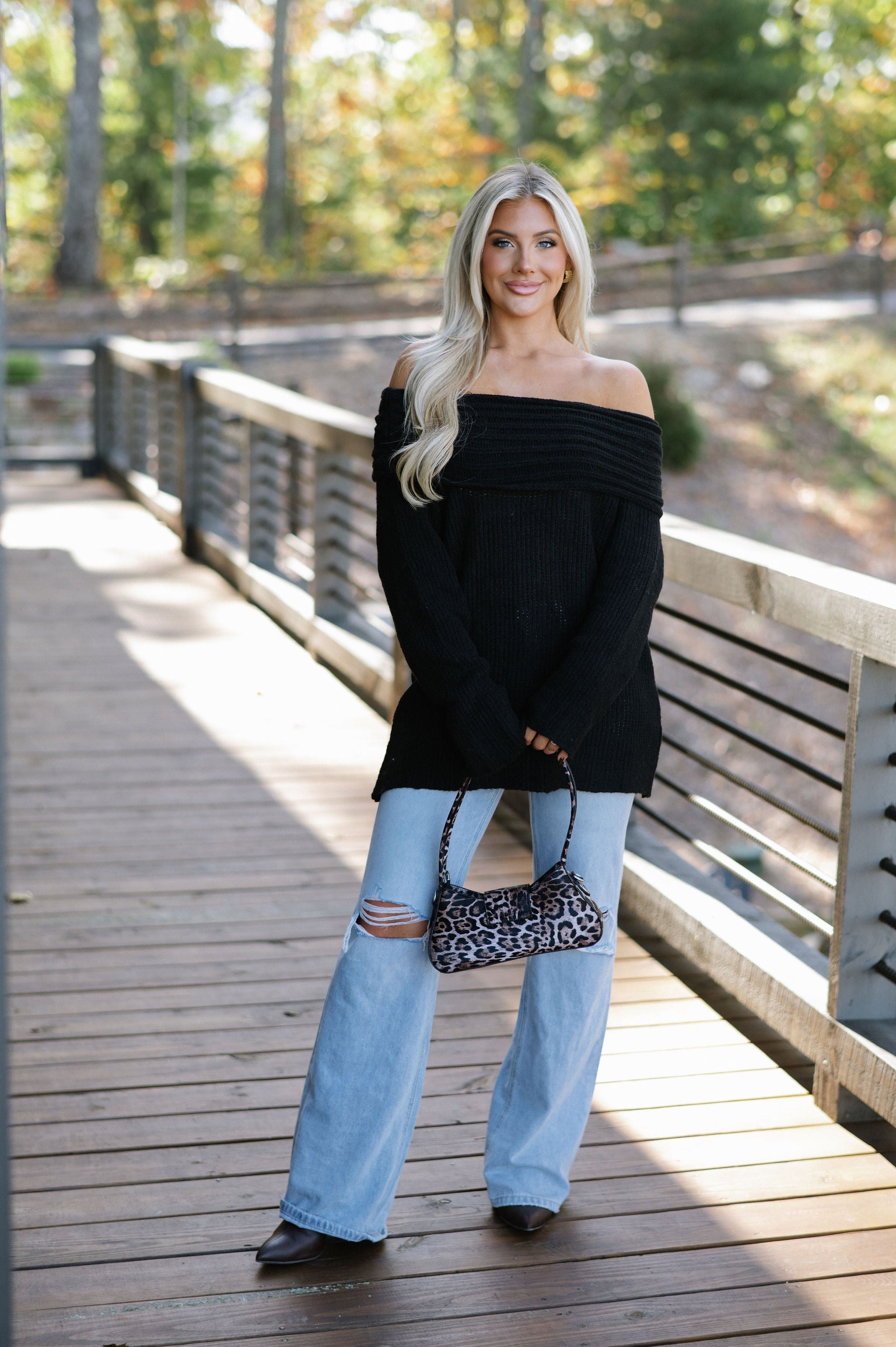 Effie Off-Shoulder Knit Sweater- Black