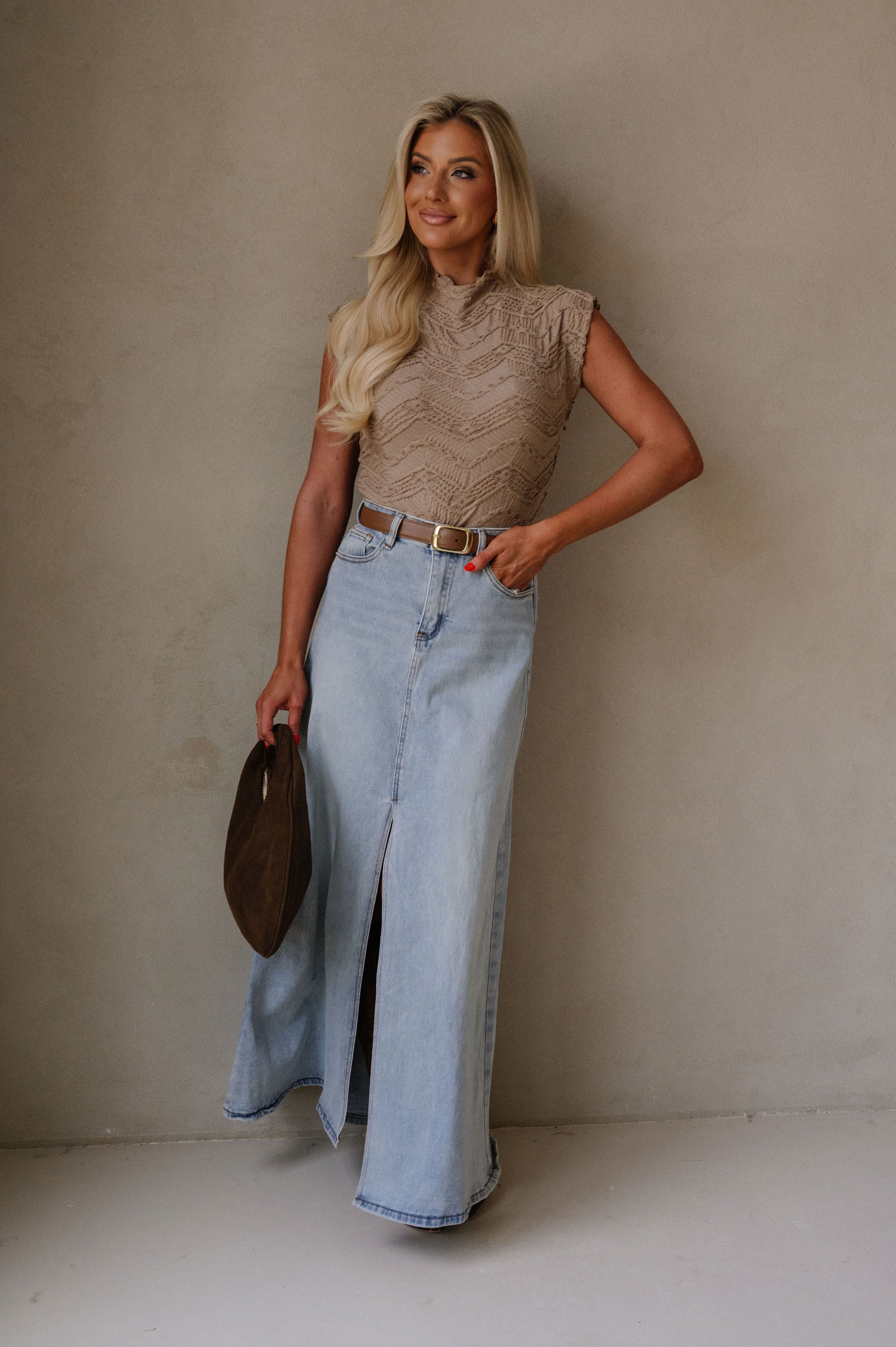 Mock Neck Scrunch Top-Taupe