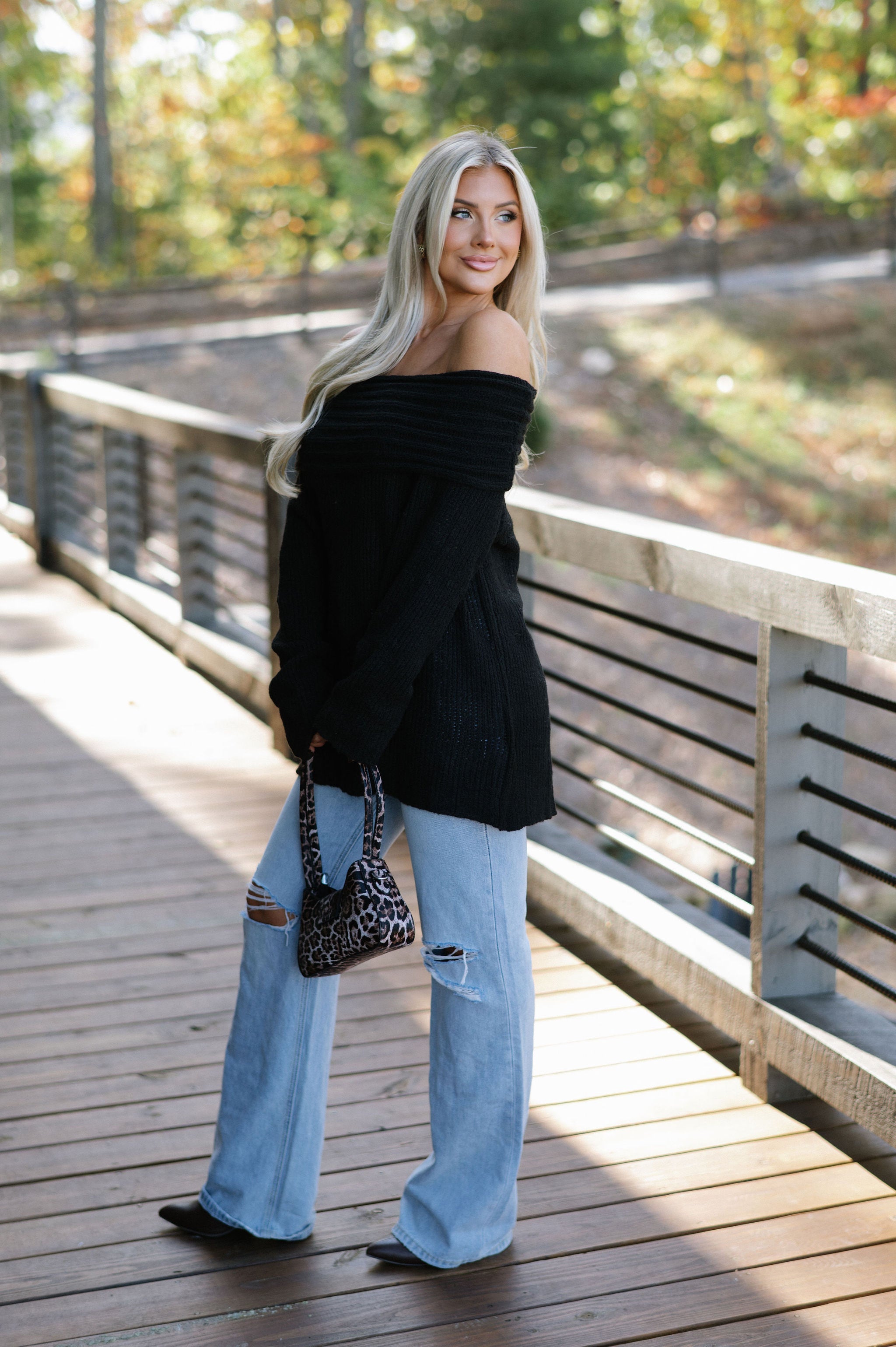 Effie Off-Shoulder Knit Sweater- Black