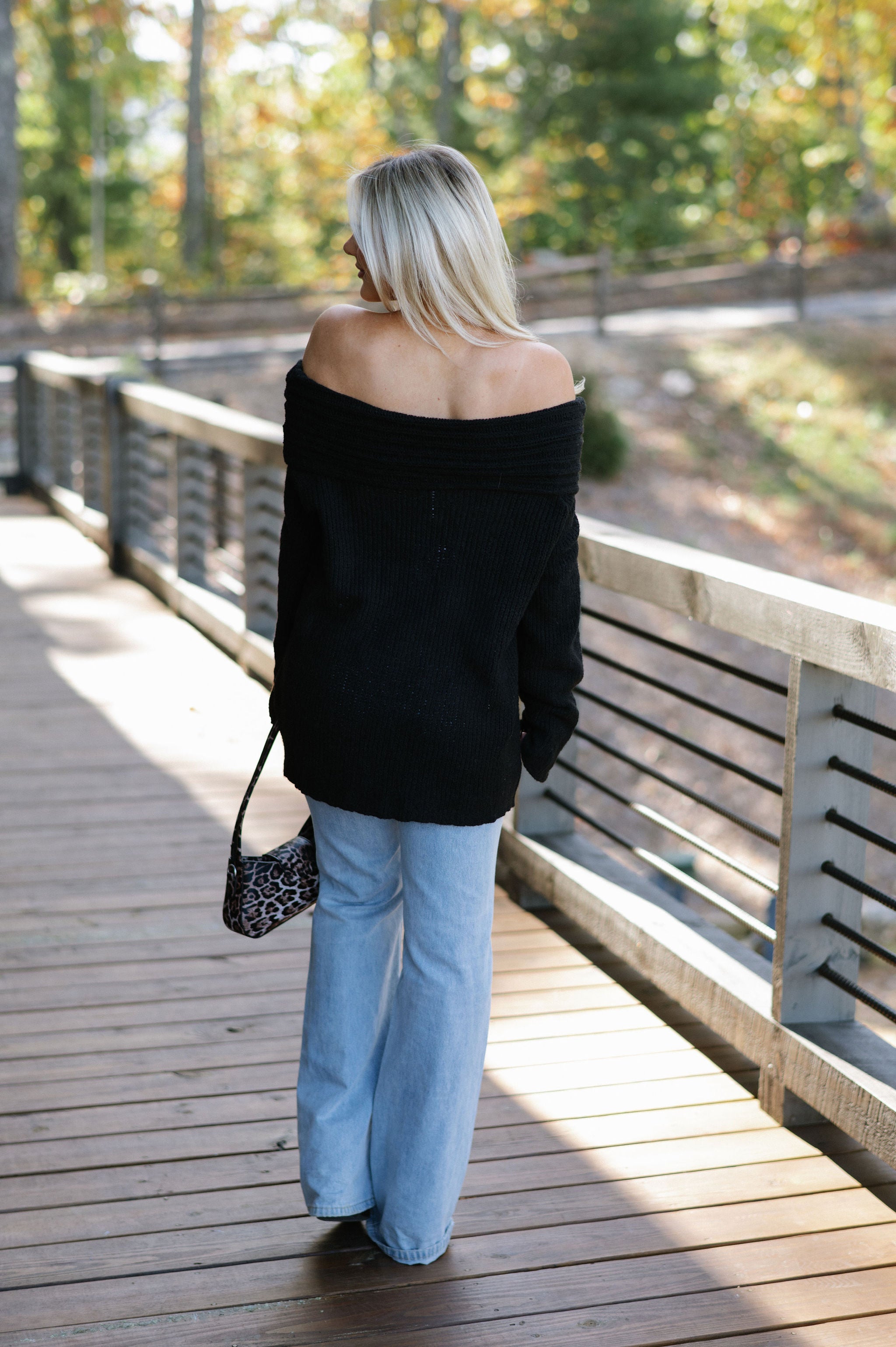 Effie Off-Shoulder Knit Sweater- Black