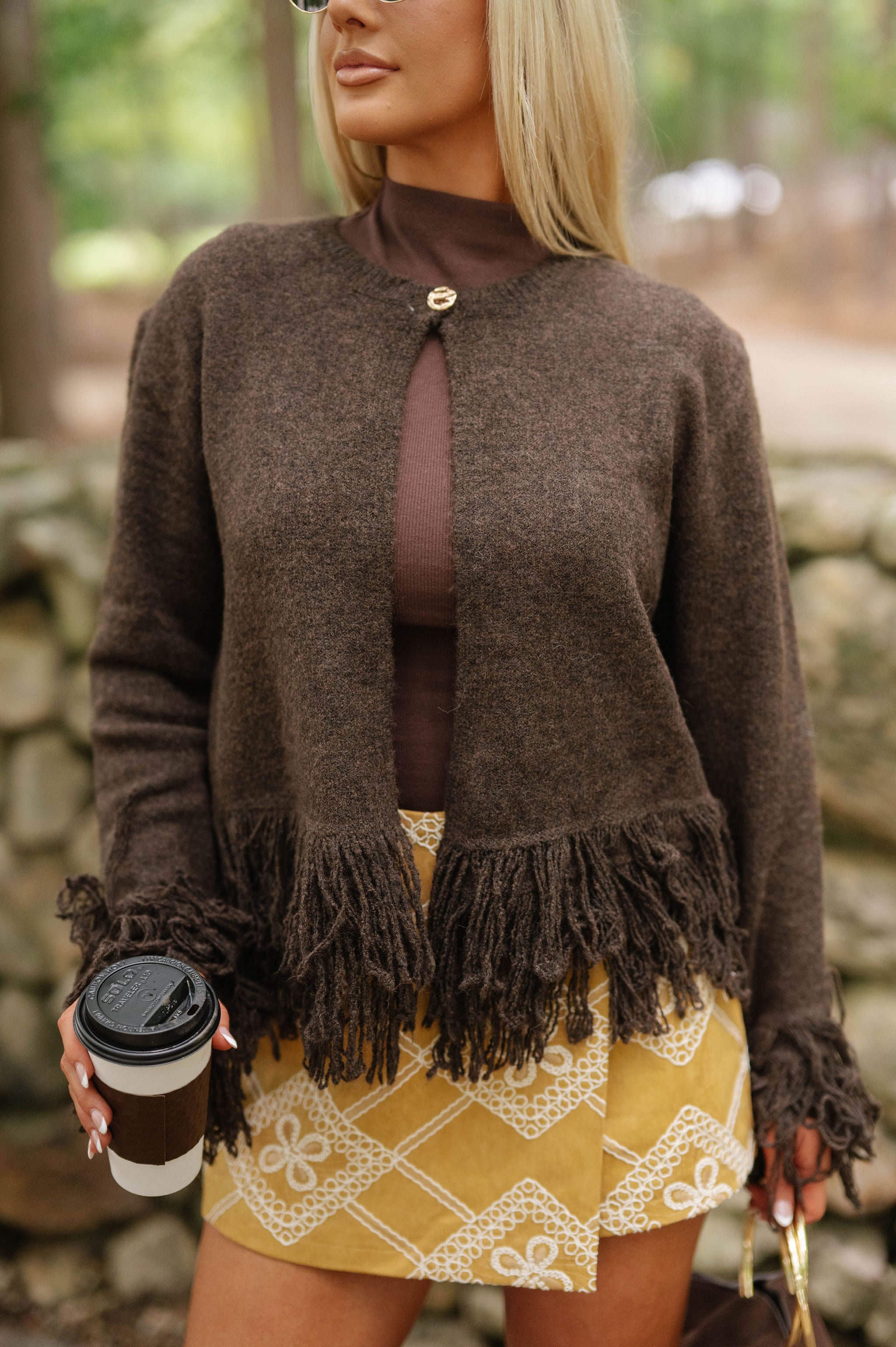 Charlotte Fringed Cardigan-Chocolate Brown