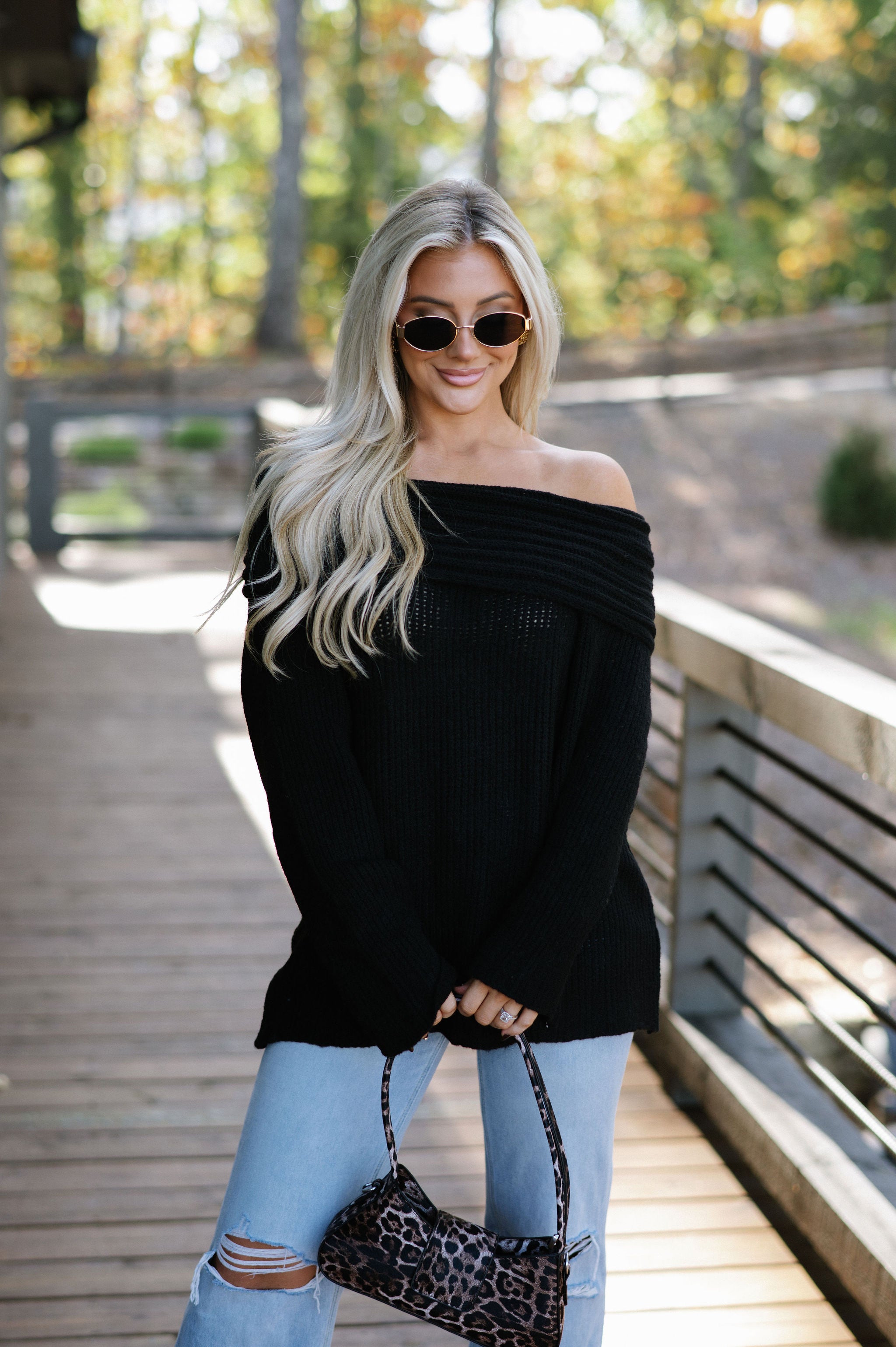 Effie Off-Shoulder Knit Sweater- Black