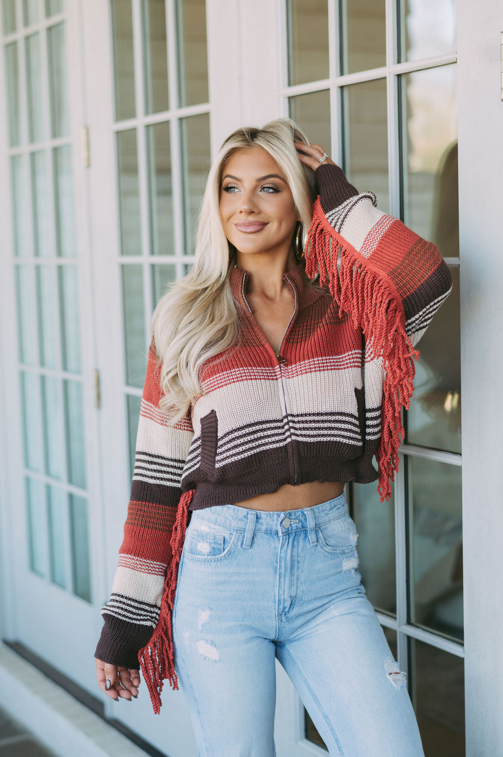 Striped Zip Up Sweater