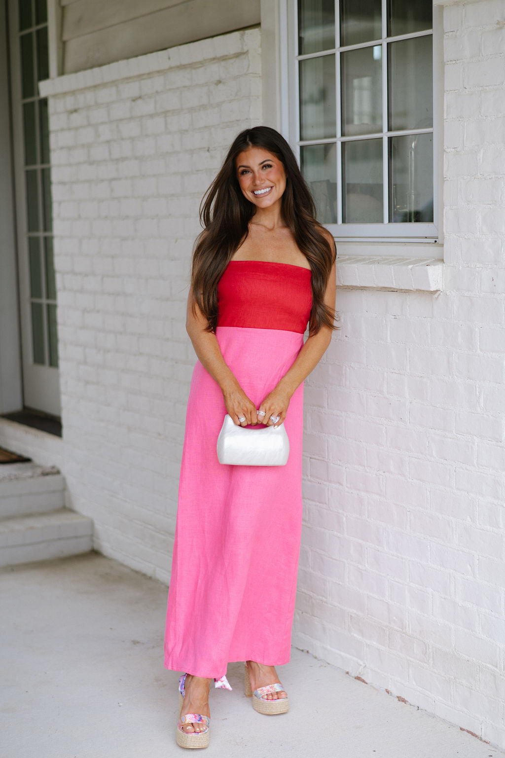 Rinley Colorblock Dress-Red/Hot Pink