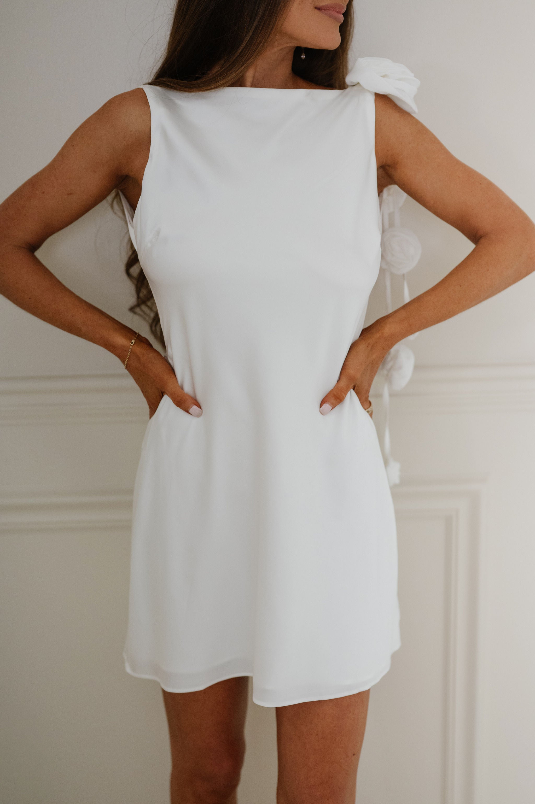 Flower Petal Mini Dress-White