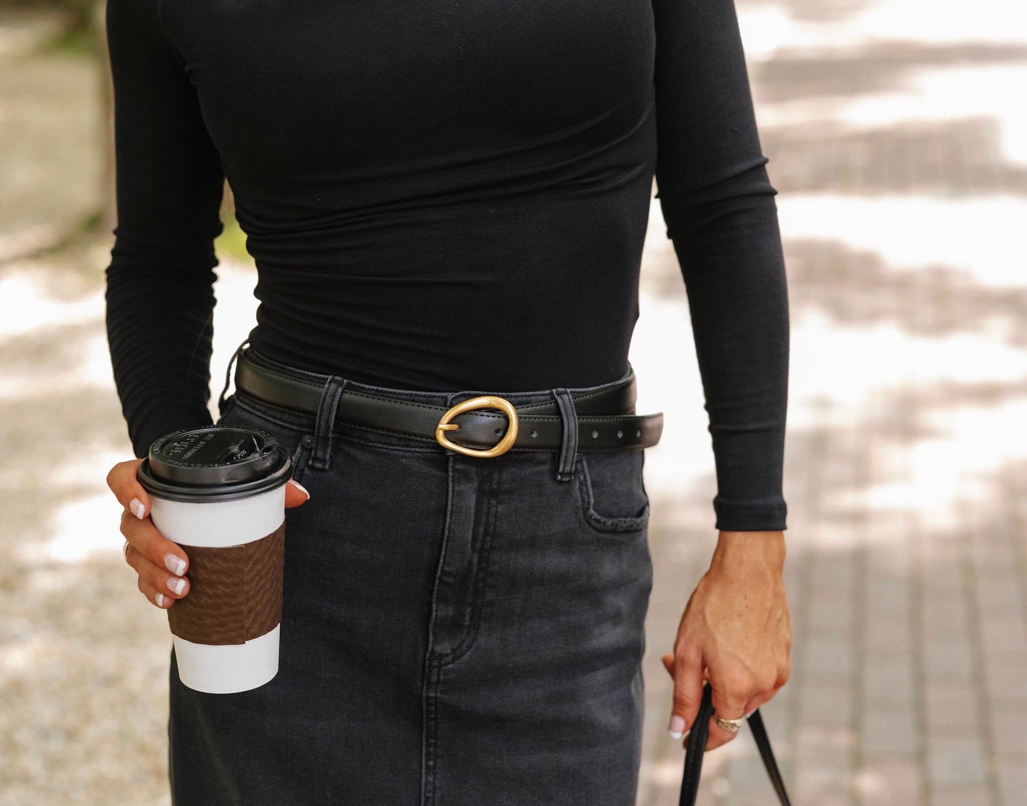 Basic Leather Buckle Belt-Black
