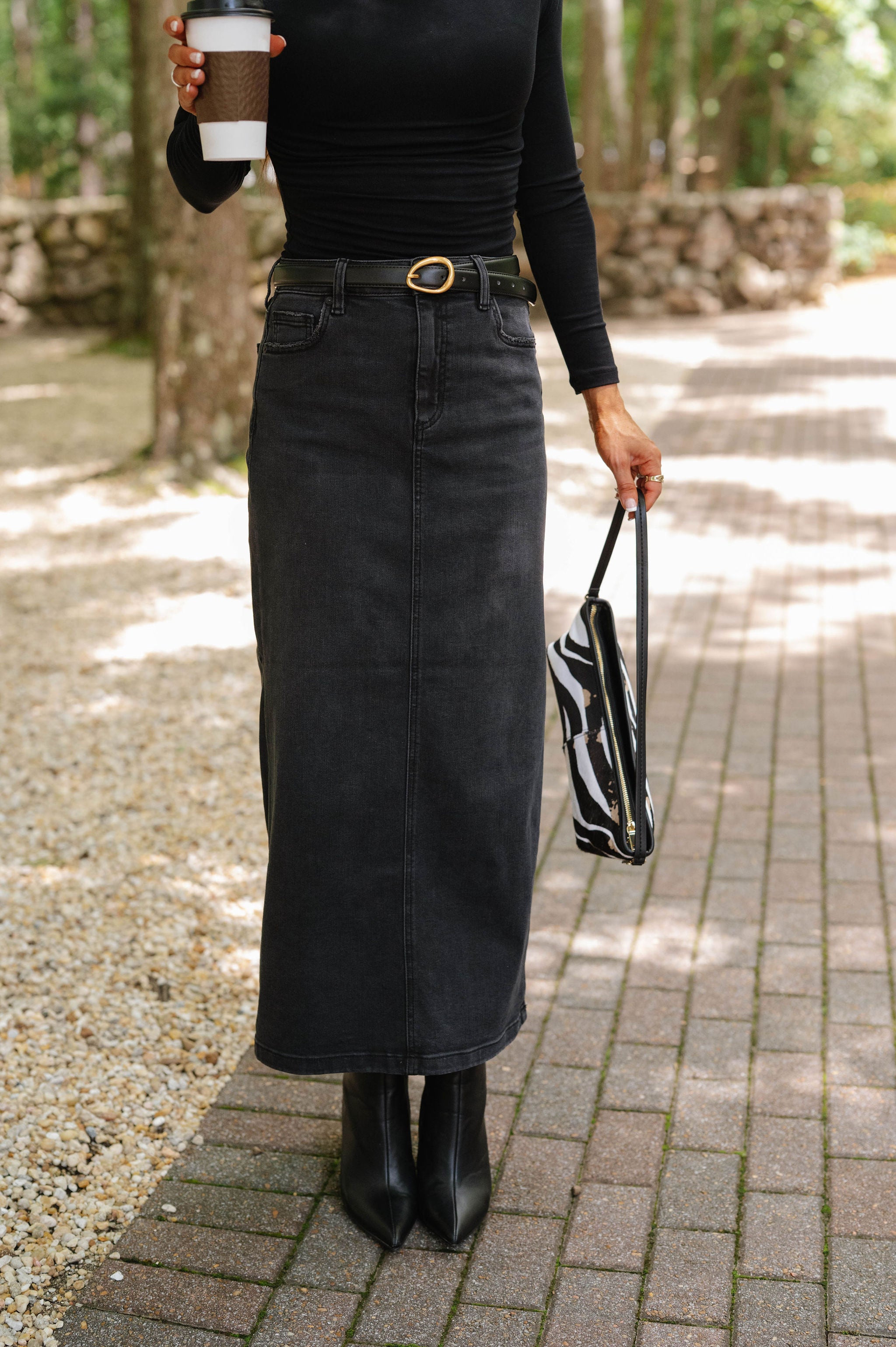 Miley Side Slit Midi Skirt-Black