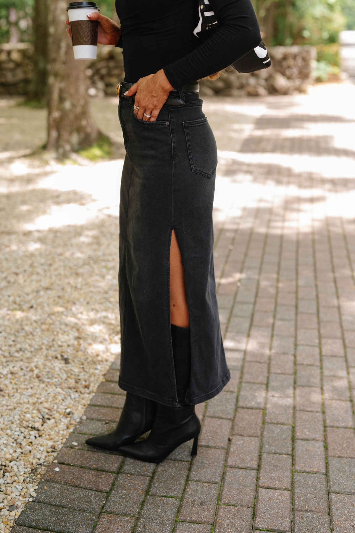 Miley Side Slit Midi Skirt-Black
