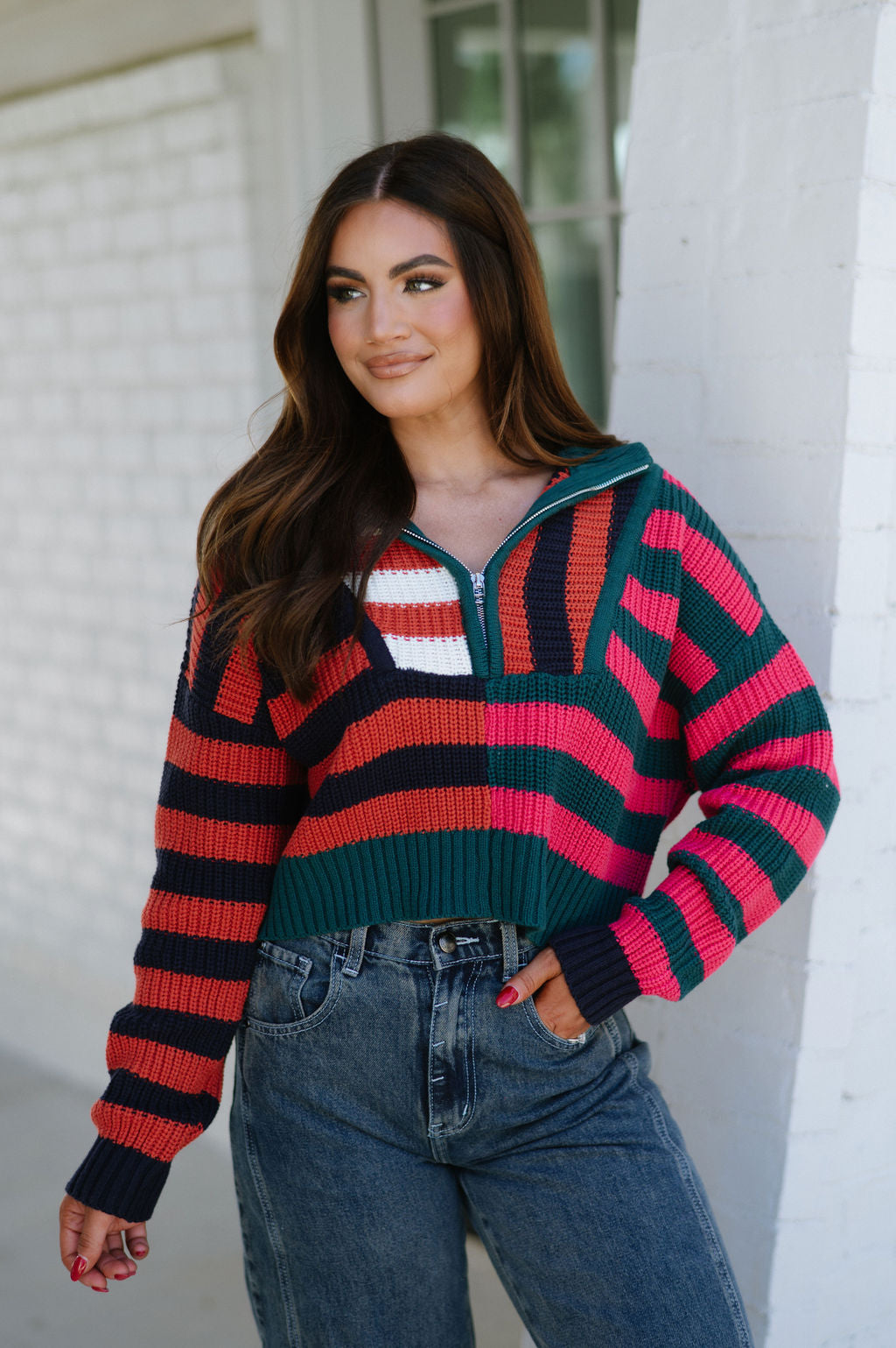 Half Zip Collared Sweater-Multi