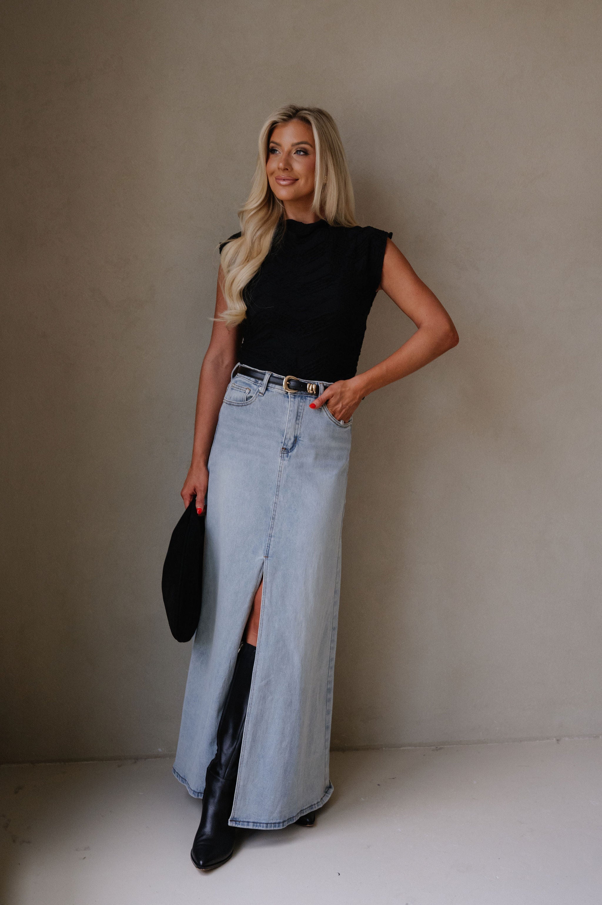 Mock Neck Scrunch Top-Black