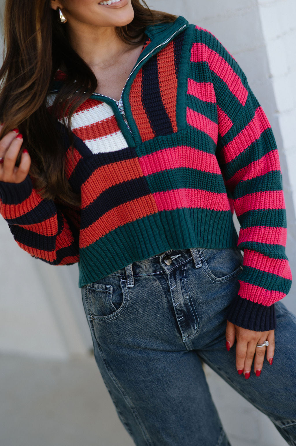 Half Zip Collared Sweater-Multi