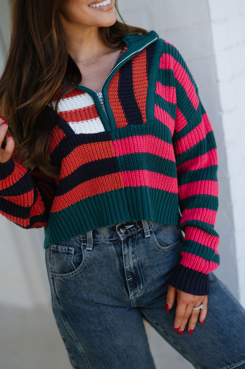 Half Zip Collared Sweater-Multi