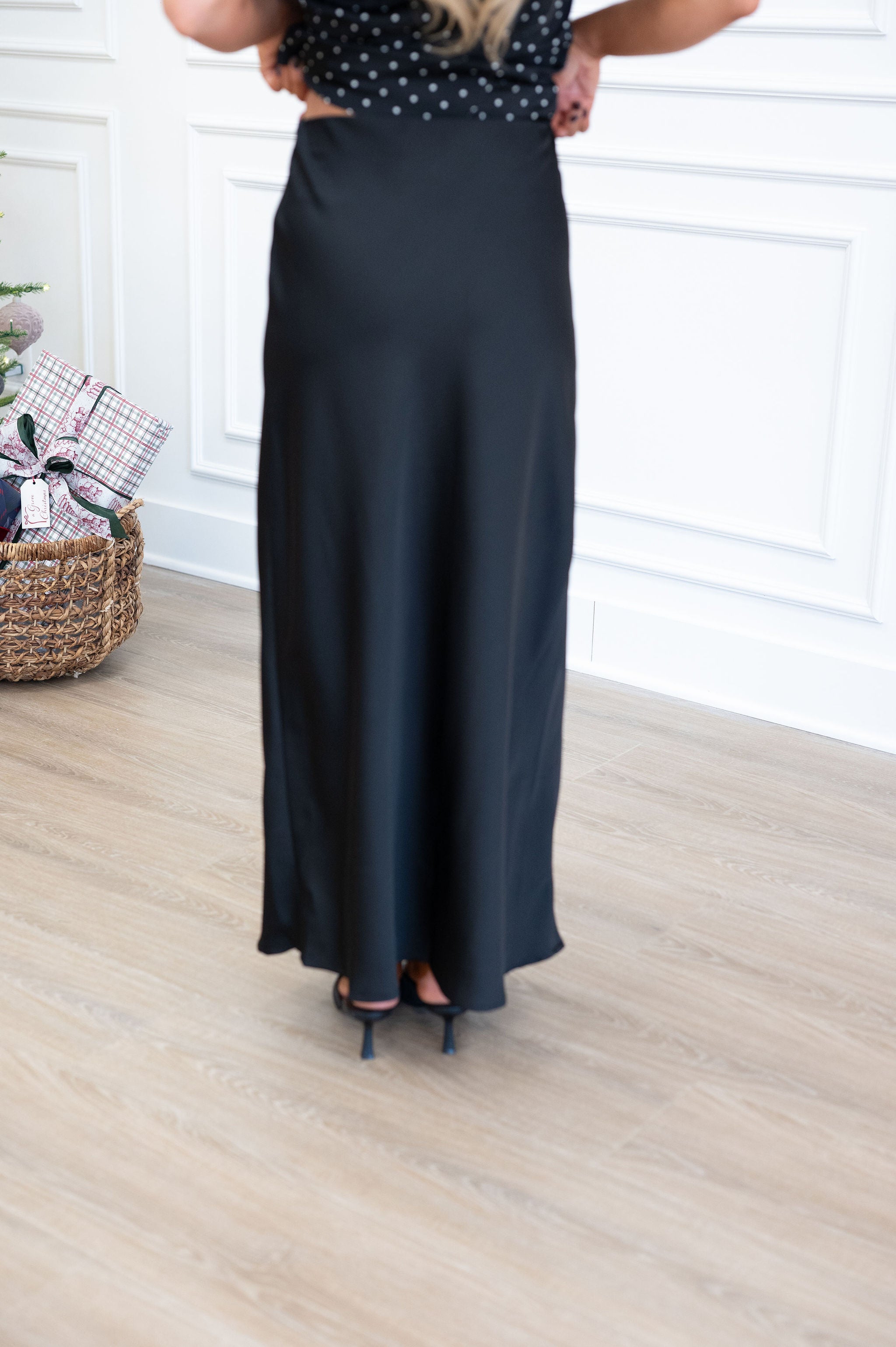 Rhea Satin Maxi Skirt-Black
