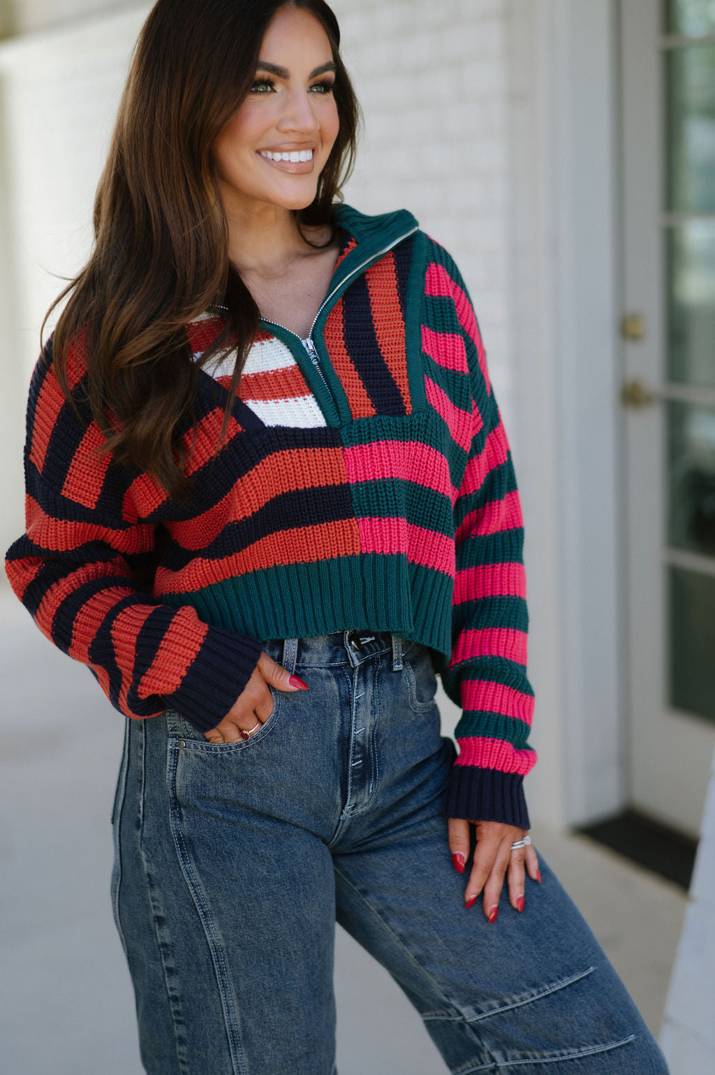 Half Zip Collared Sweater-Multi