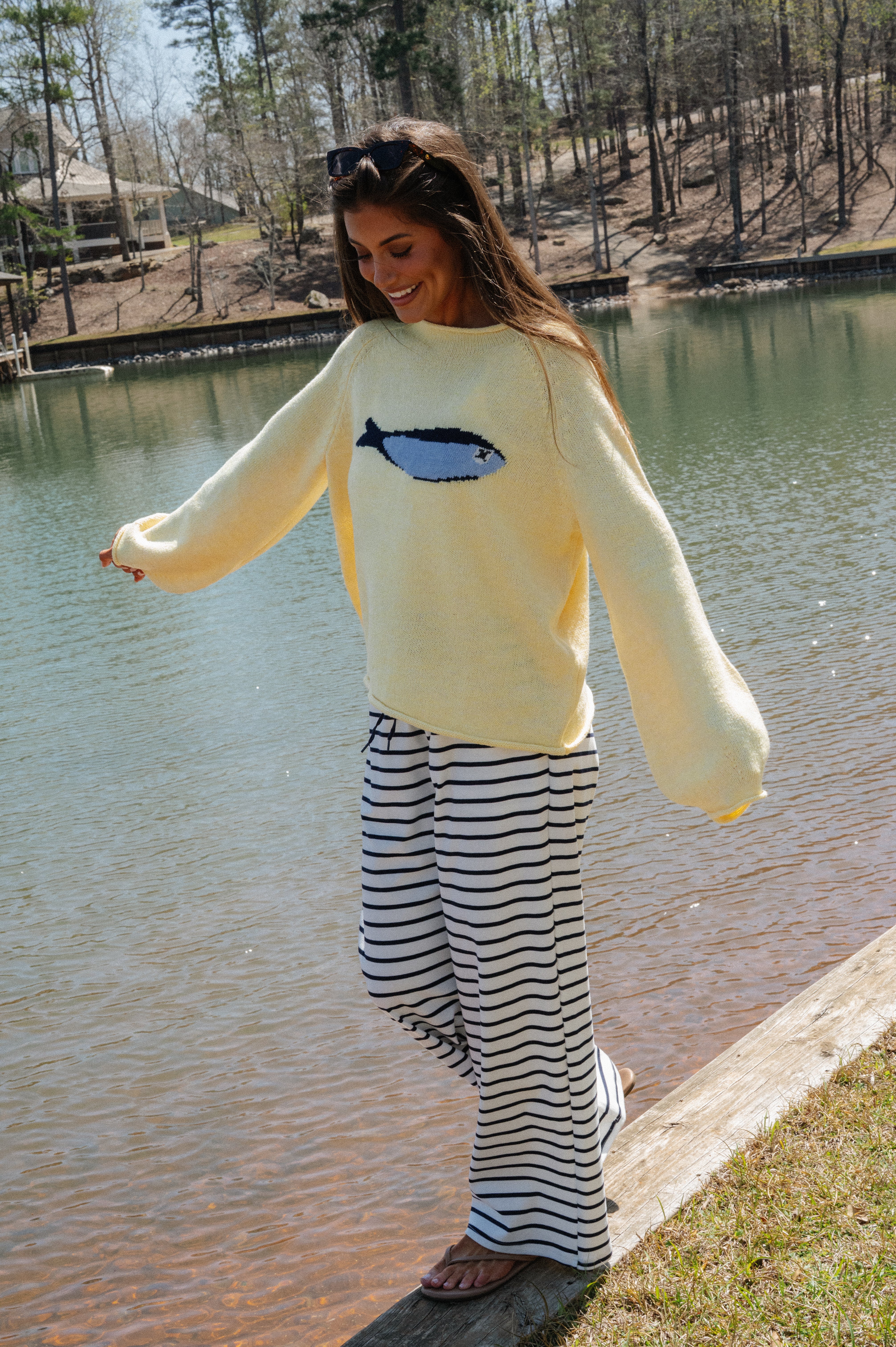 Colleen Striped Pants-White/Navy