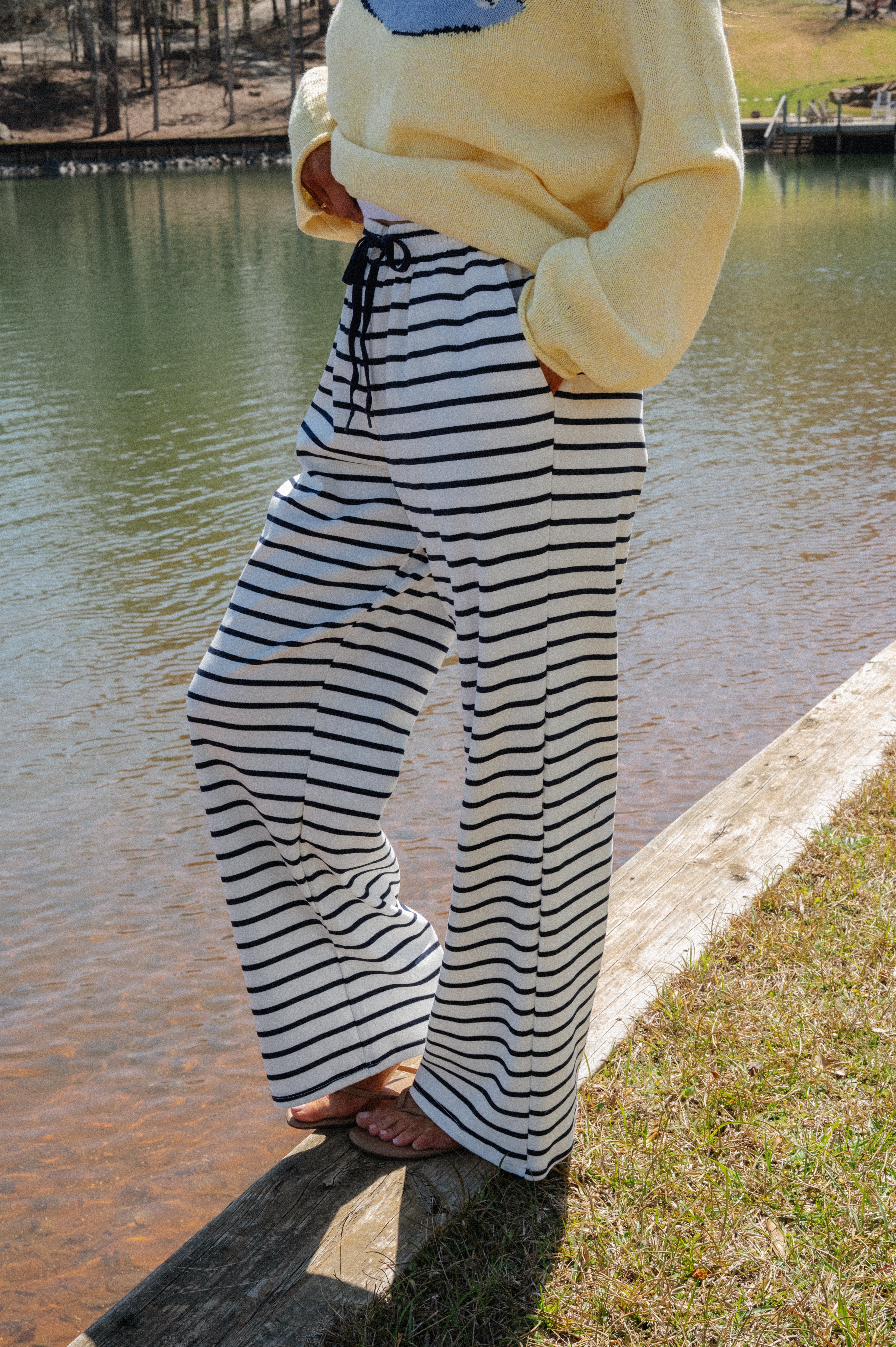 Colleen Striped Pants-White/Navy
