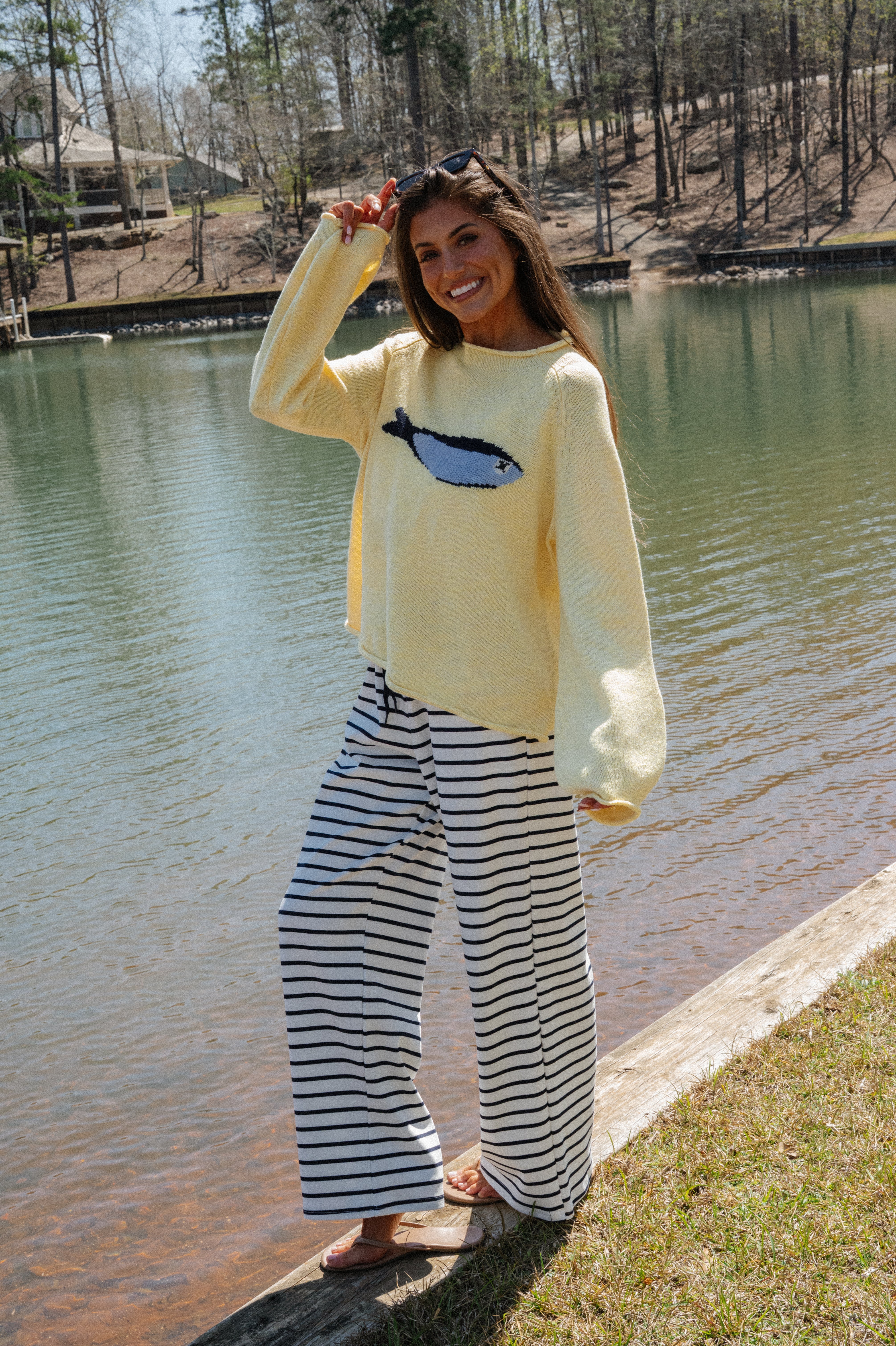 Colleen Striped Pants-White/Navy