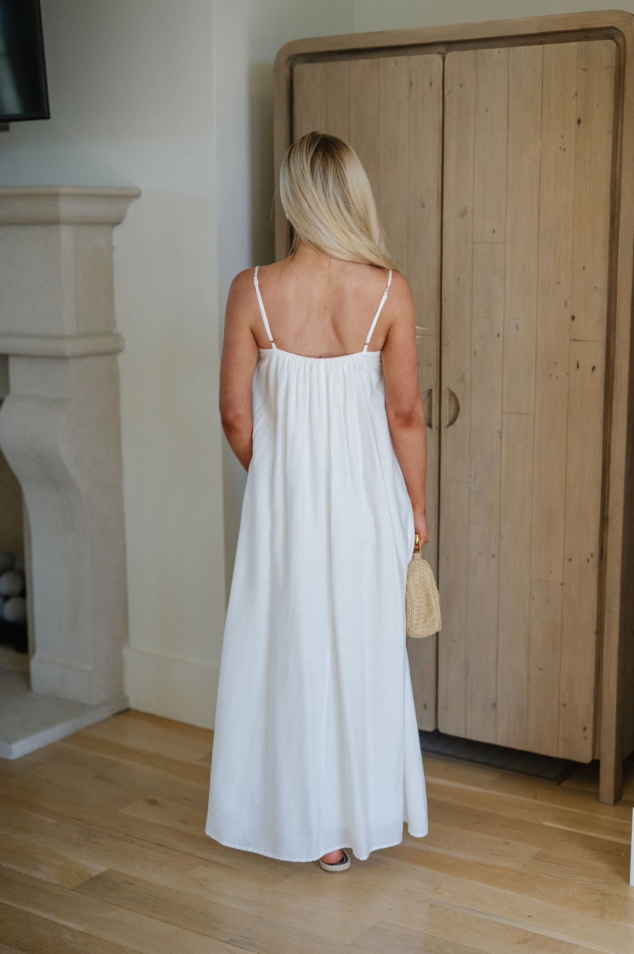 Pleated Strappy Maxi Dress-Off White