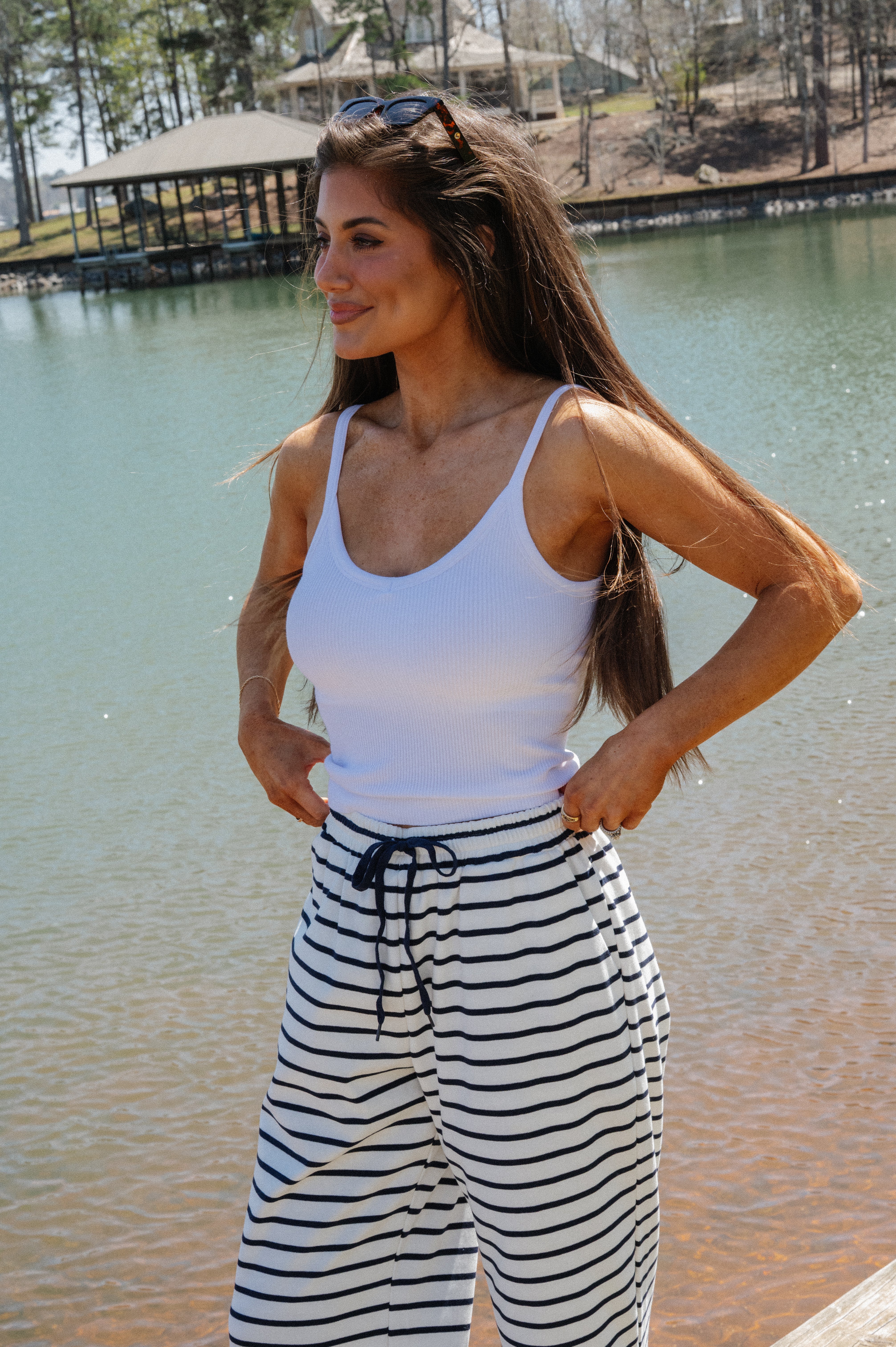 Ribbed Padded Tank Top-White