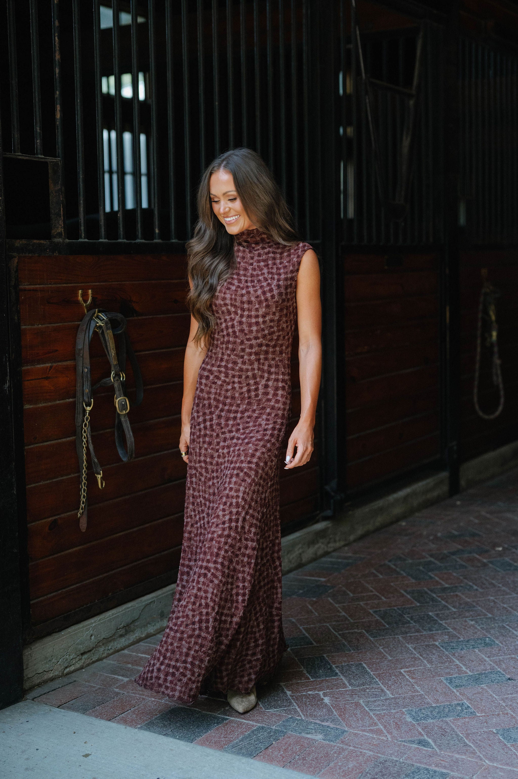 Peyton Mock Neck Maxi Dress-Espresso