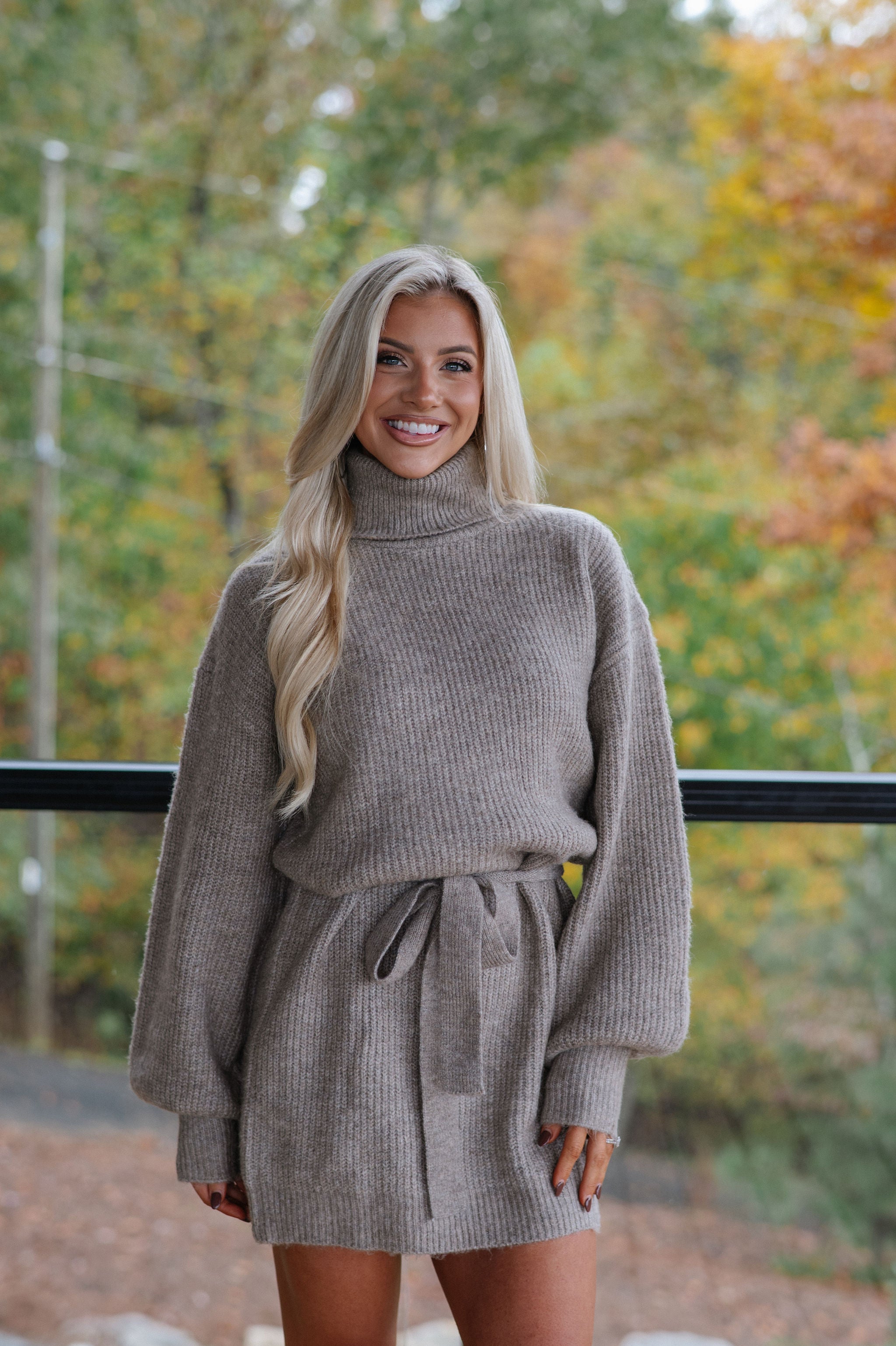Audrina Sweater Dress-Taupe
