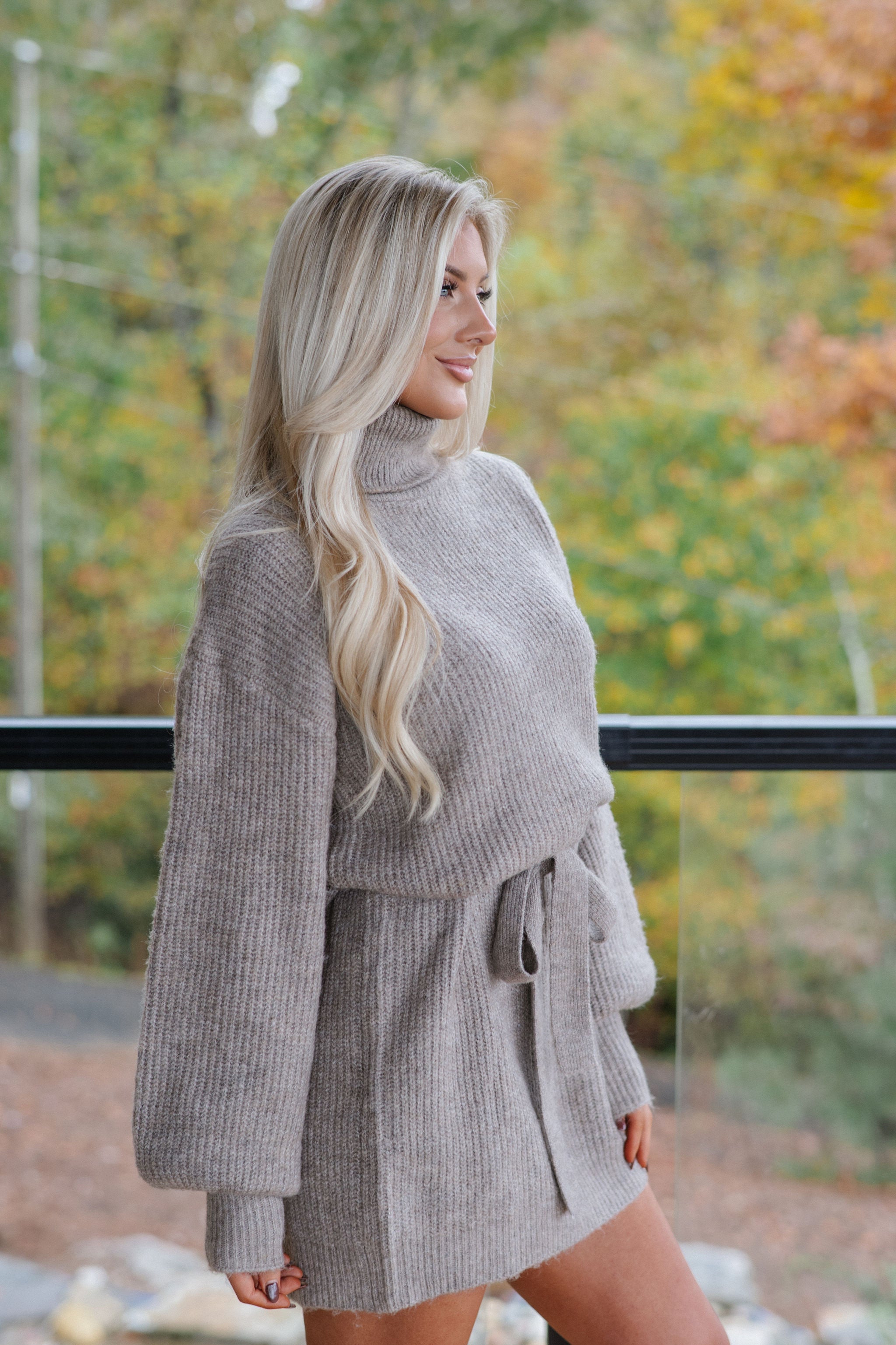 Audrina Sweater Dress-Taupe