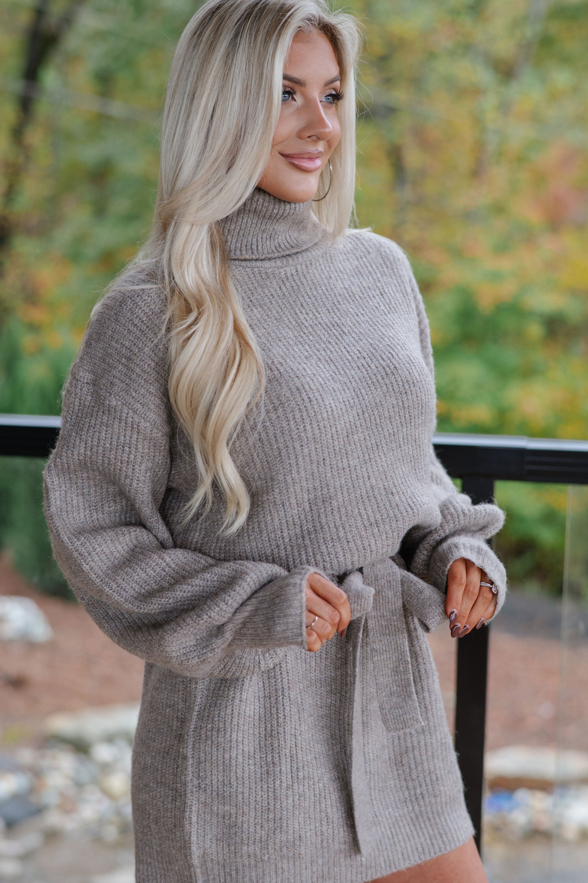 Audrina Sweater Dress-Taupe