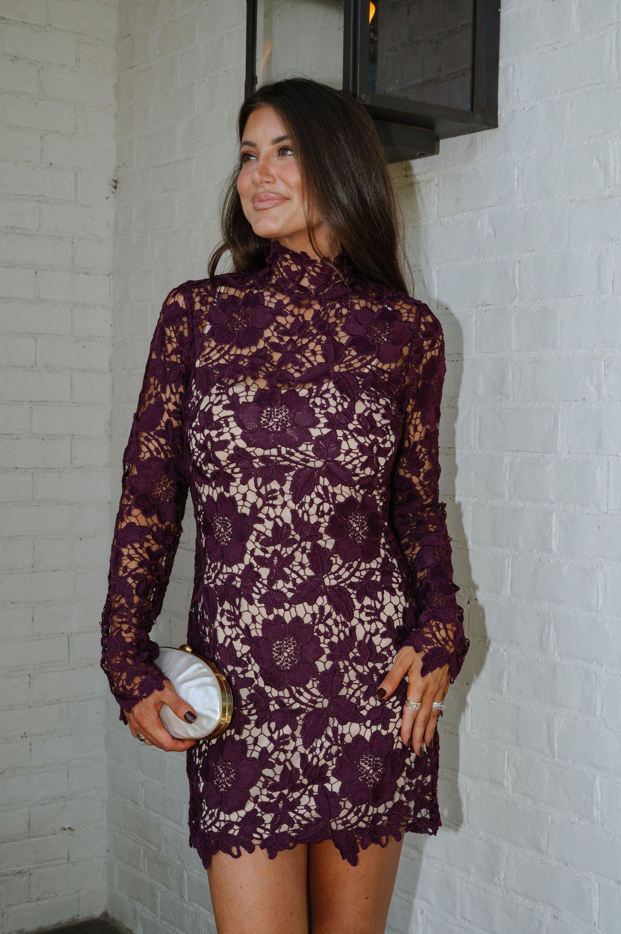 Yancy Lace Mini Dress-Burgundy