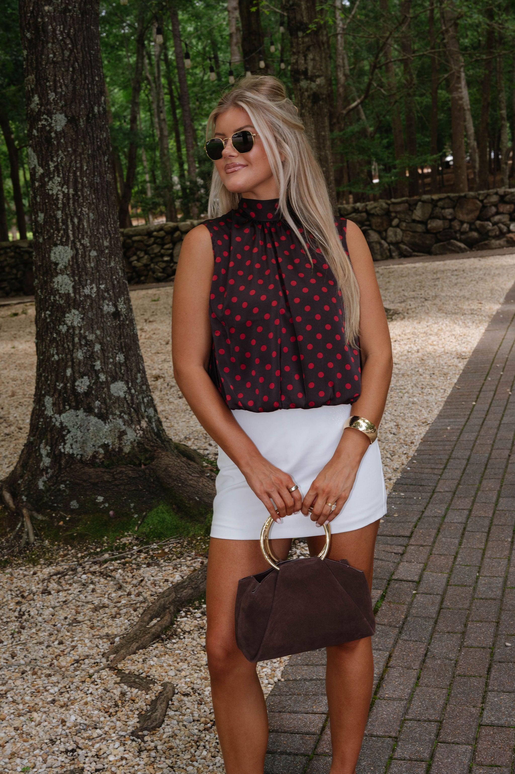 Paula Polka Dot Top-Brown