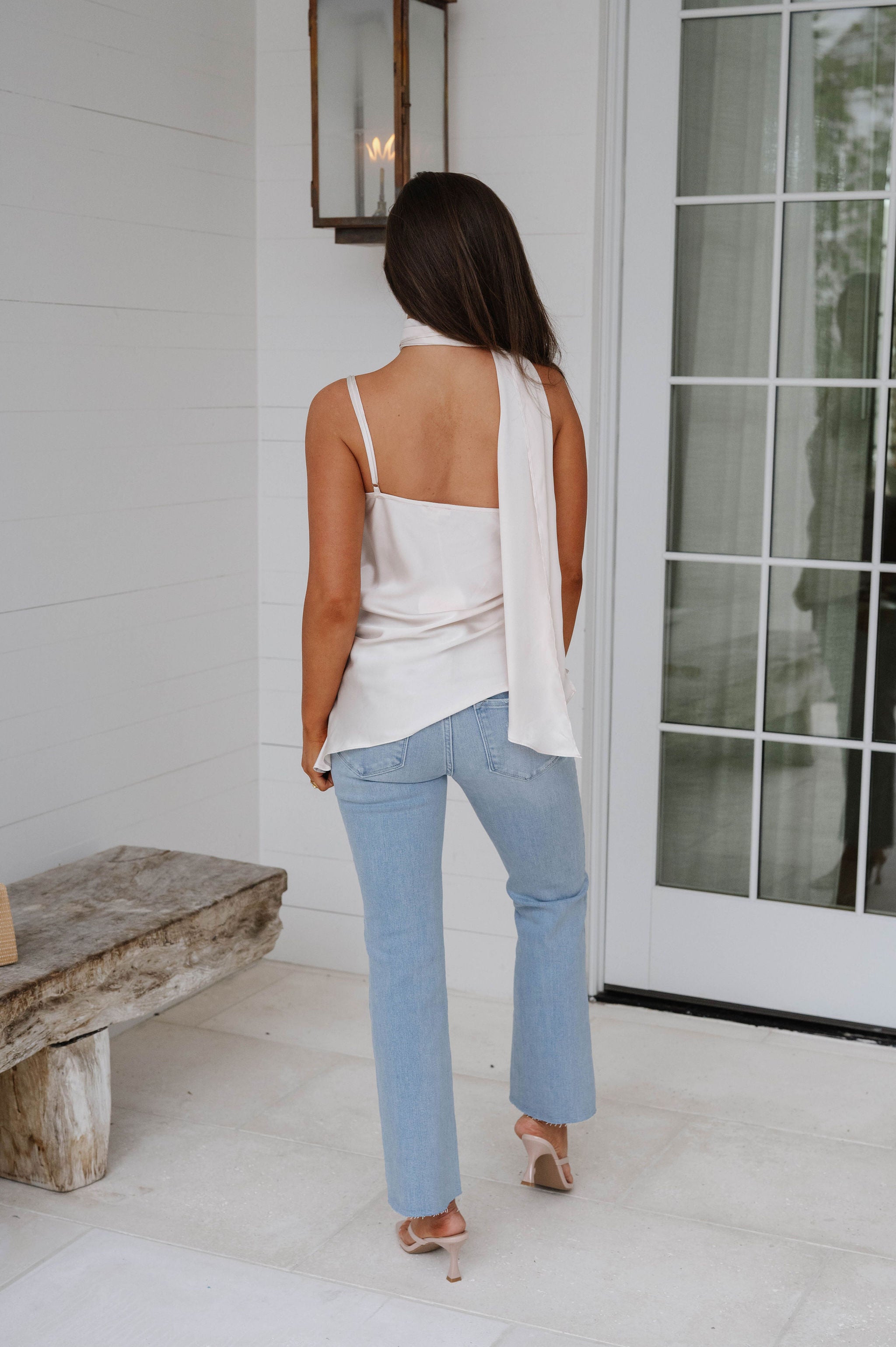 Satin Scarf Neck Top-Champgane