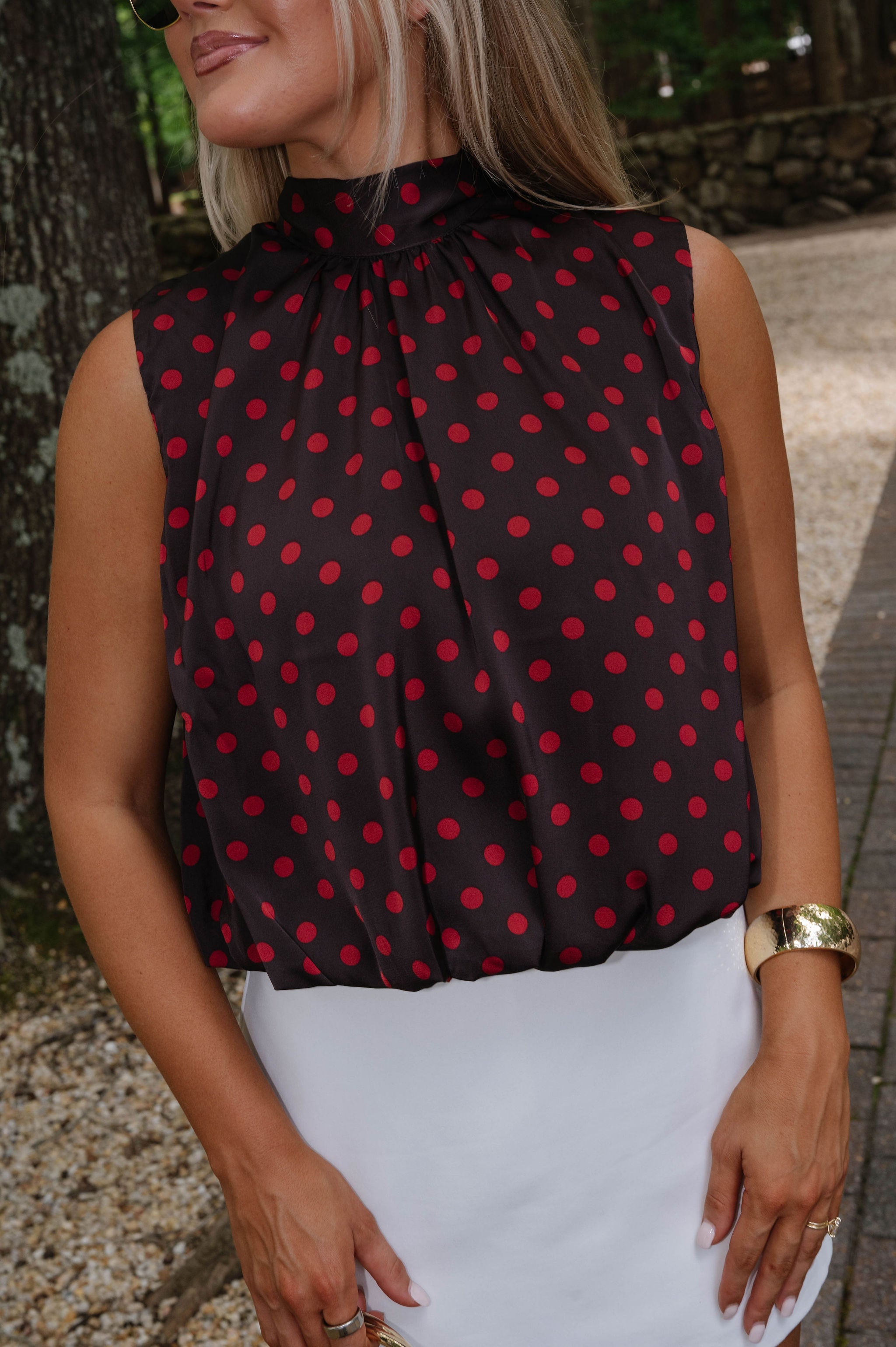 Paula Polka Dot Top-Brown