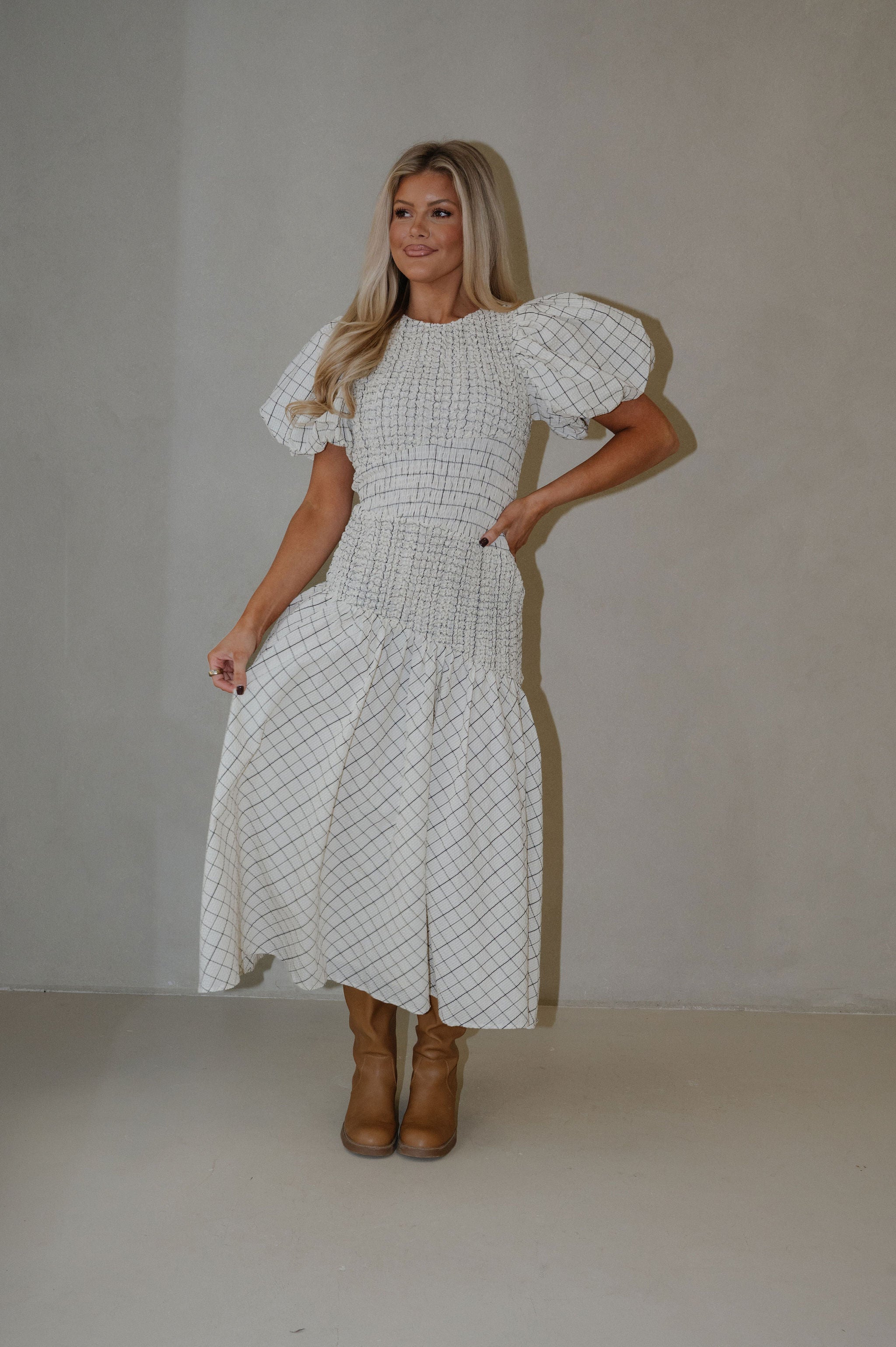 Laura Smocked Maxi Dress-Off White