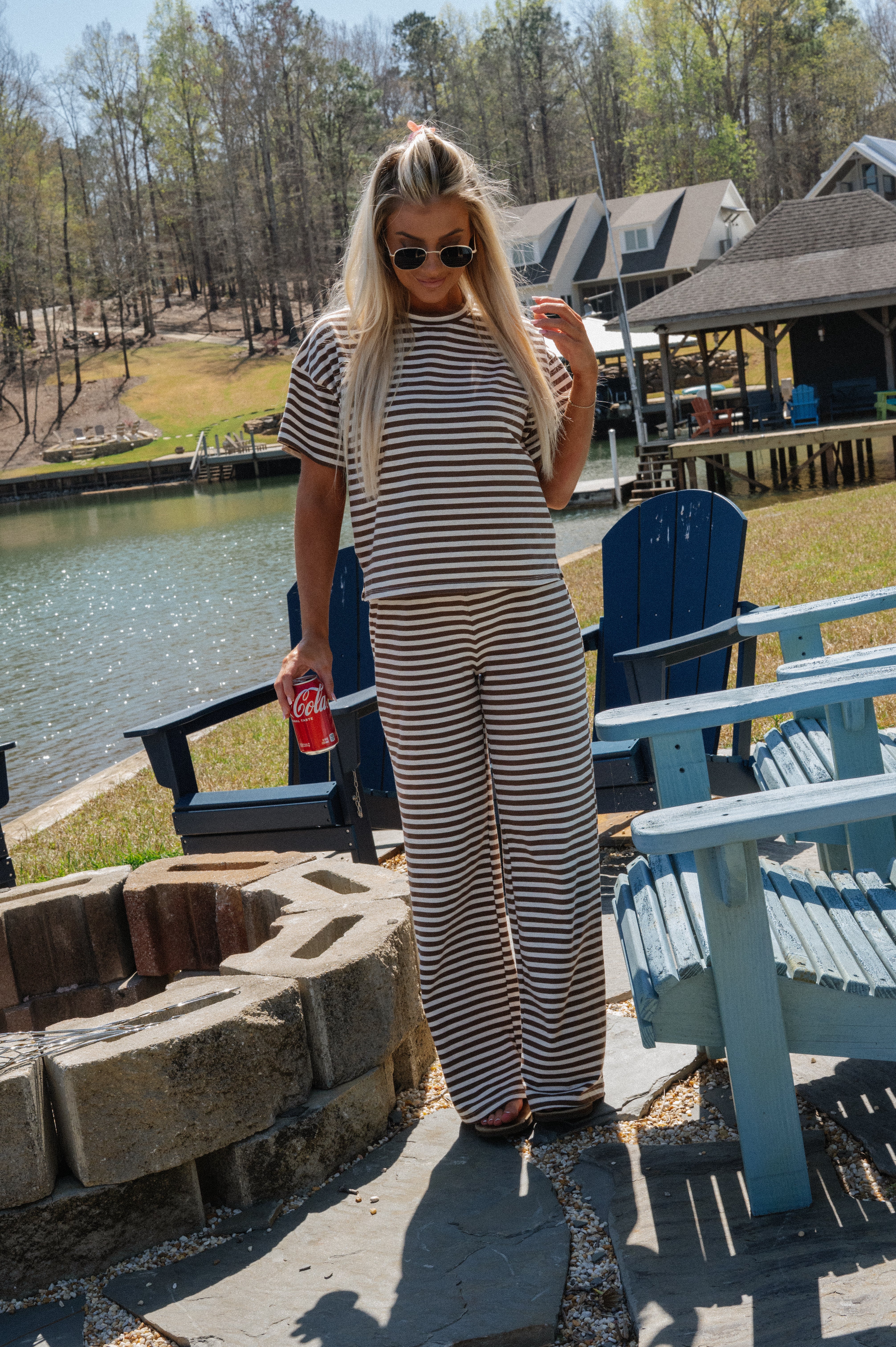 Sam Striped Pants Set-Brown