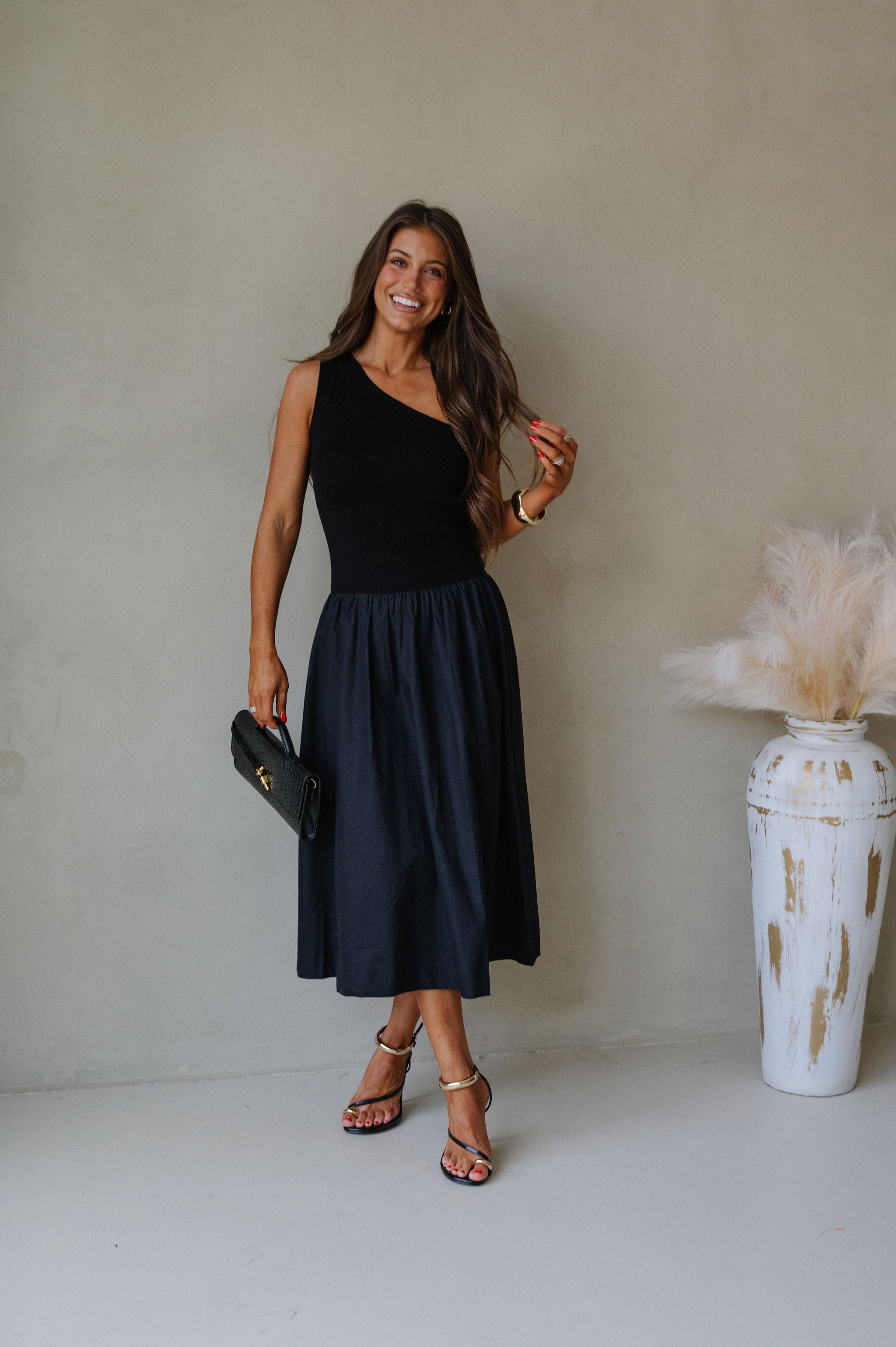 Hosanna One Shoulder Contrasted Dress-Black