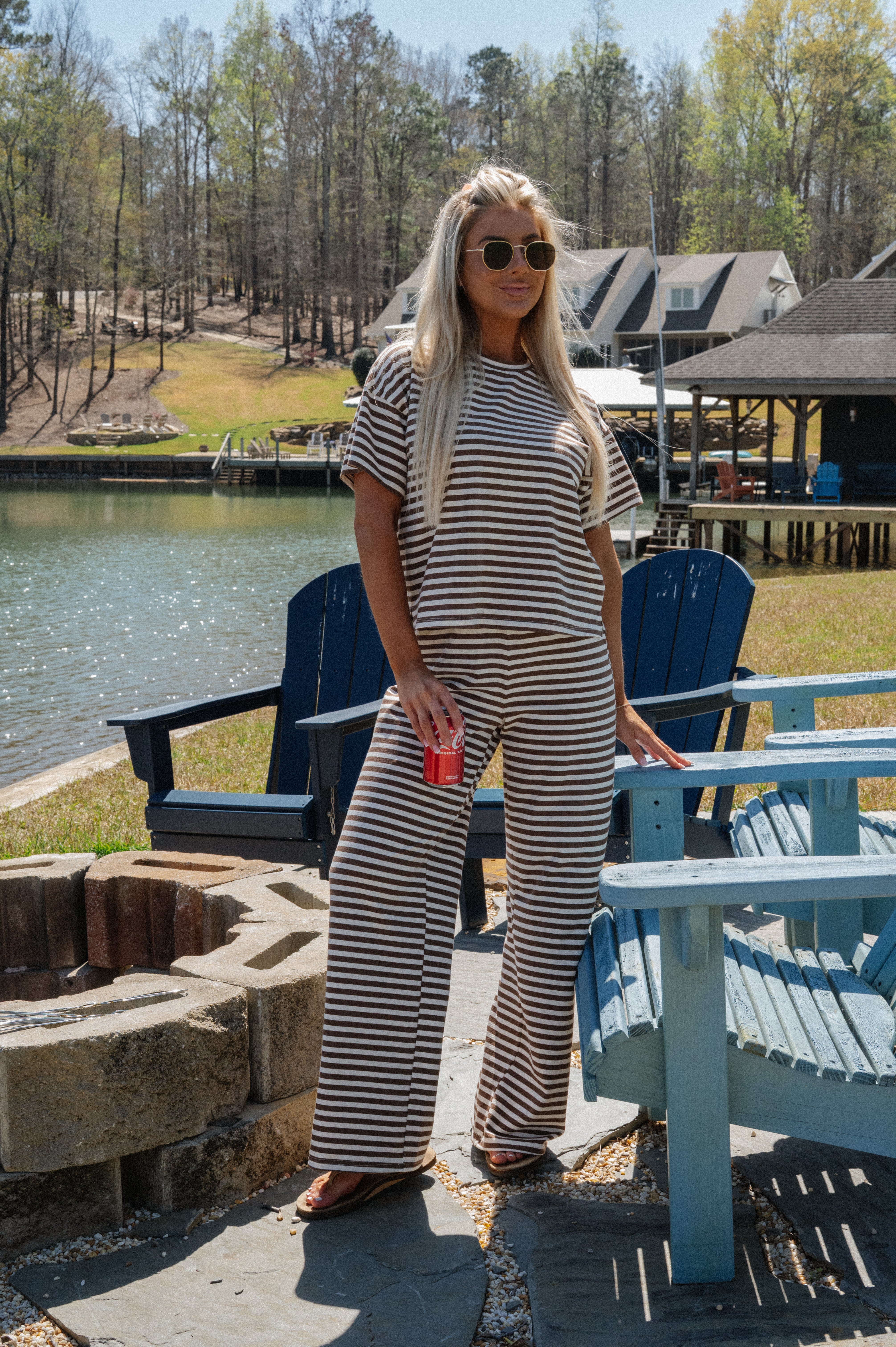 Sam Striped Pants Set-Brown