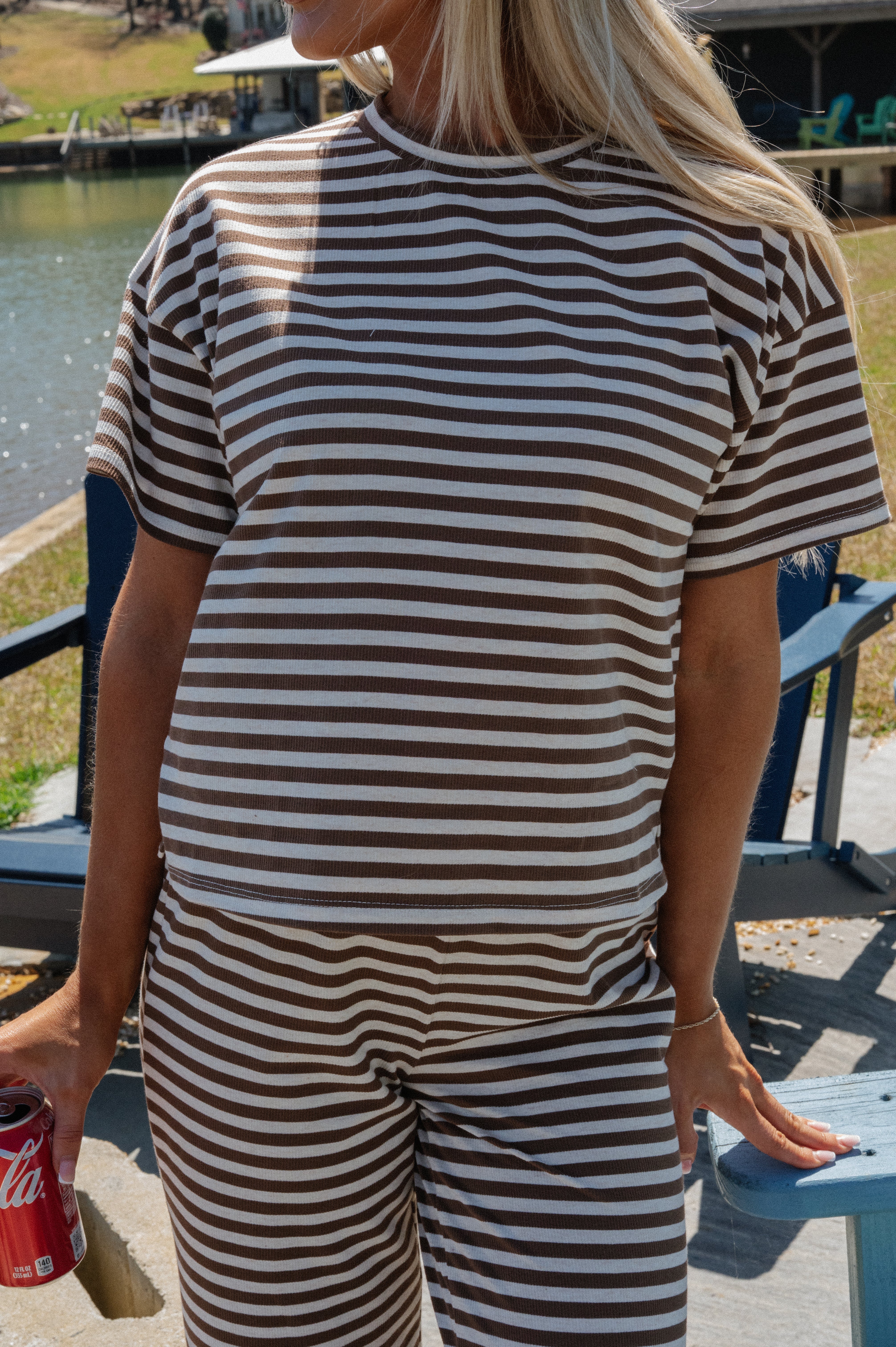 Sam Striped Pants Set-Brown