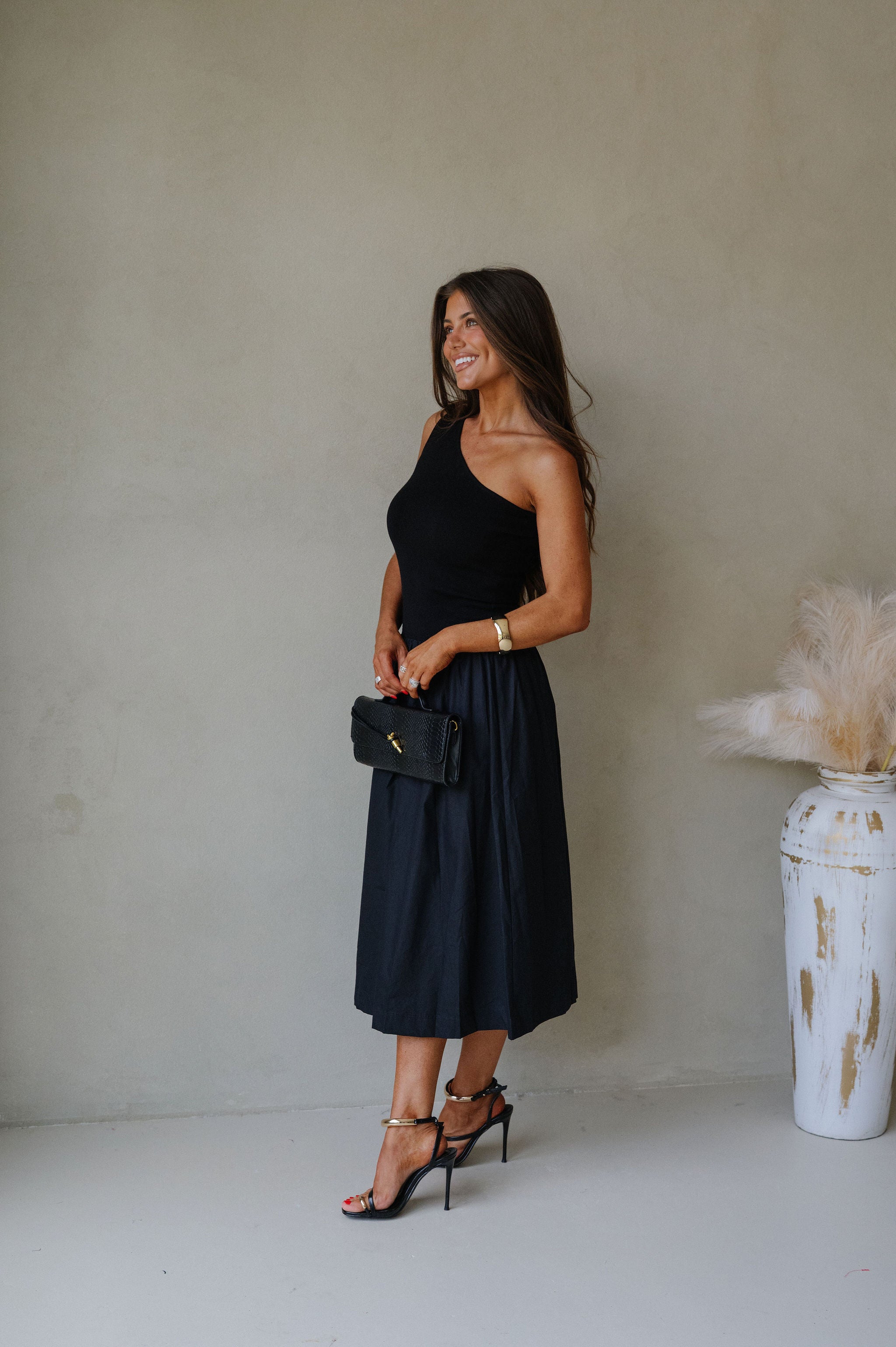 Hosanna One Shoulder Contrasted Dress-Black