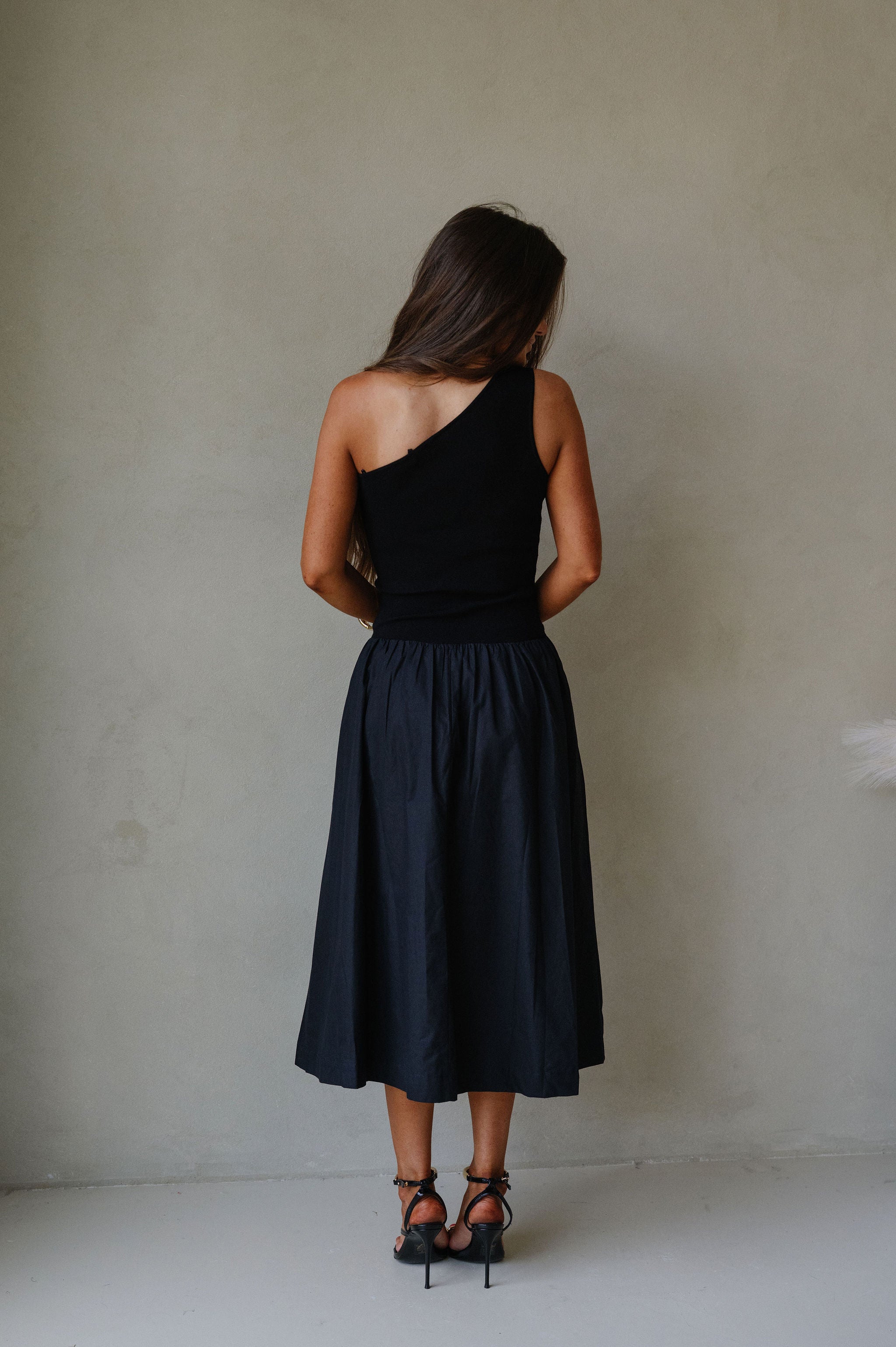 Hosanna One Shoulder Contrasted Dress-Black