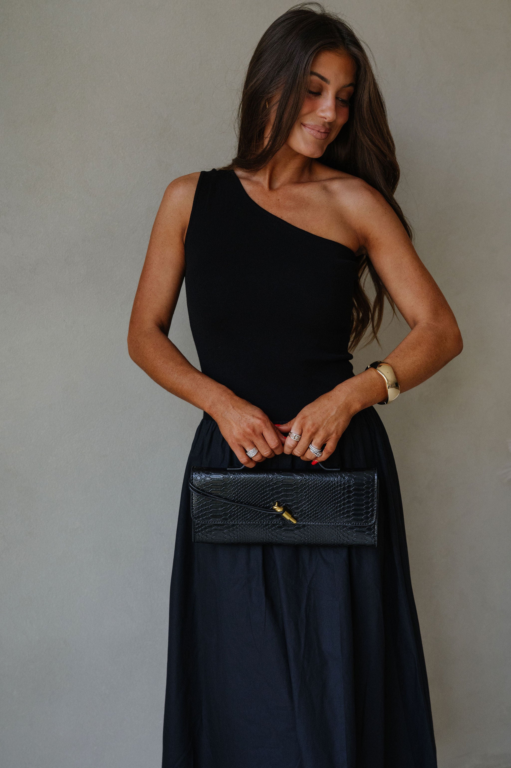 Hosanna One Shoulder Contrasted Dress-Black