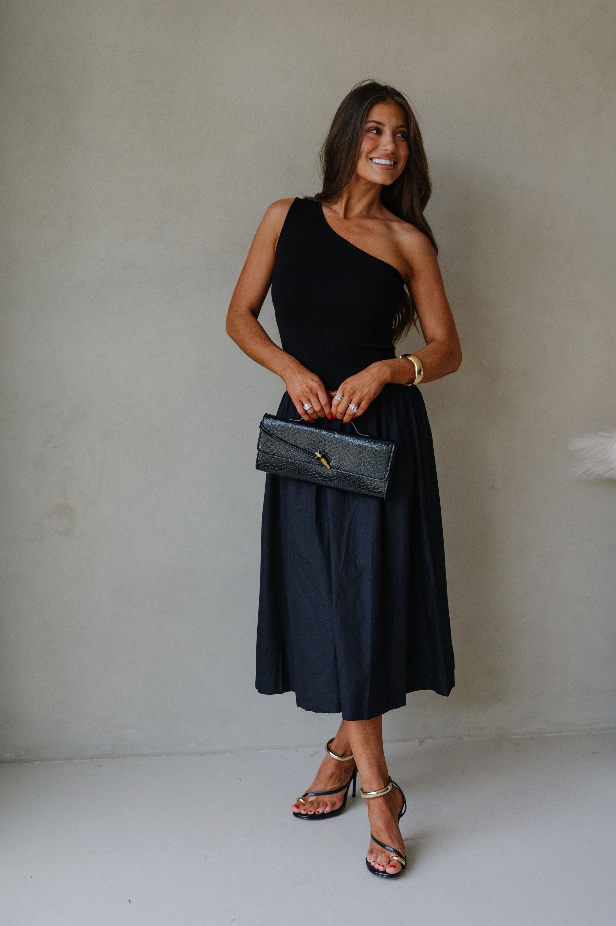 Hosanna One Shoulder Contrasted Dress-Black