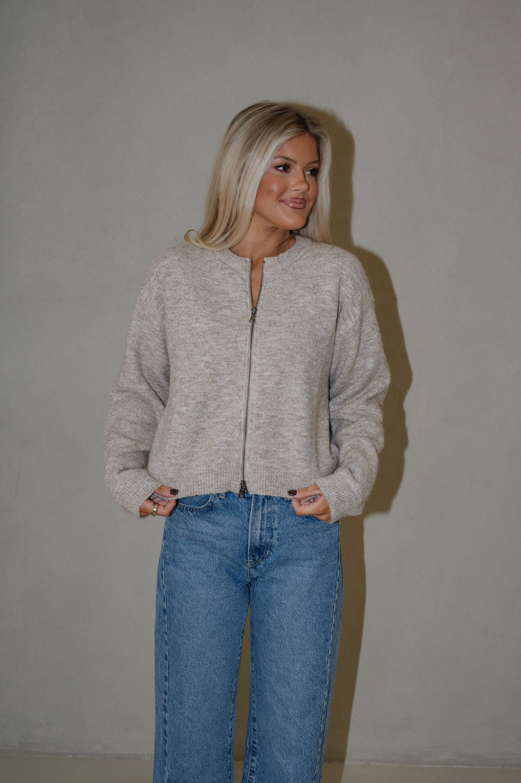 Parker Zip Cardigan-Taupe