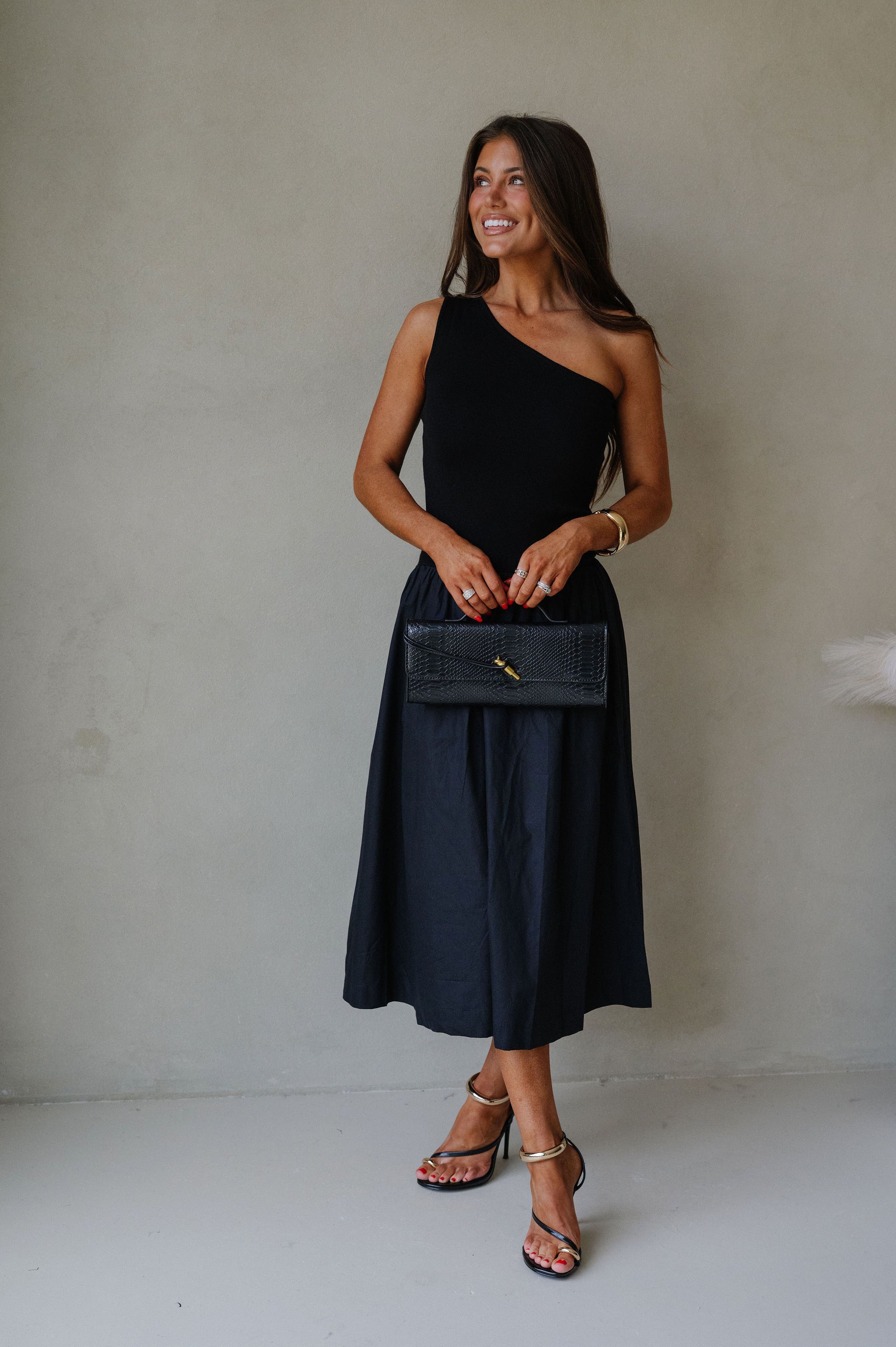 Hosanna One Shoulder Contrasted Dress-Black
