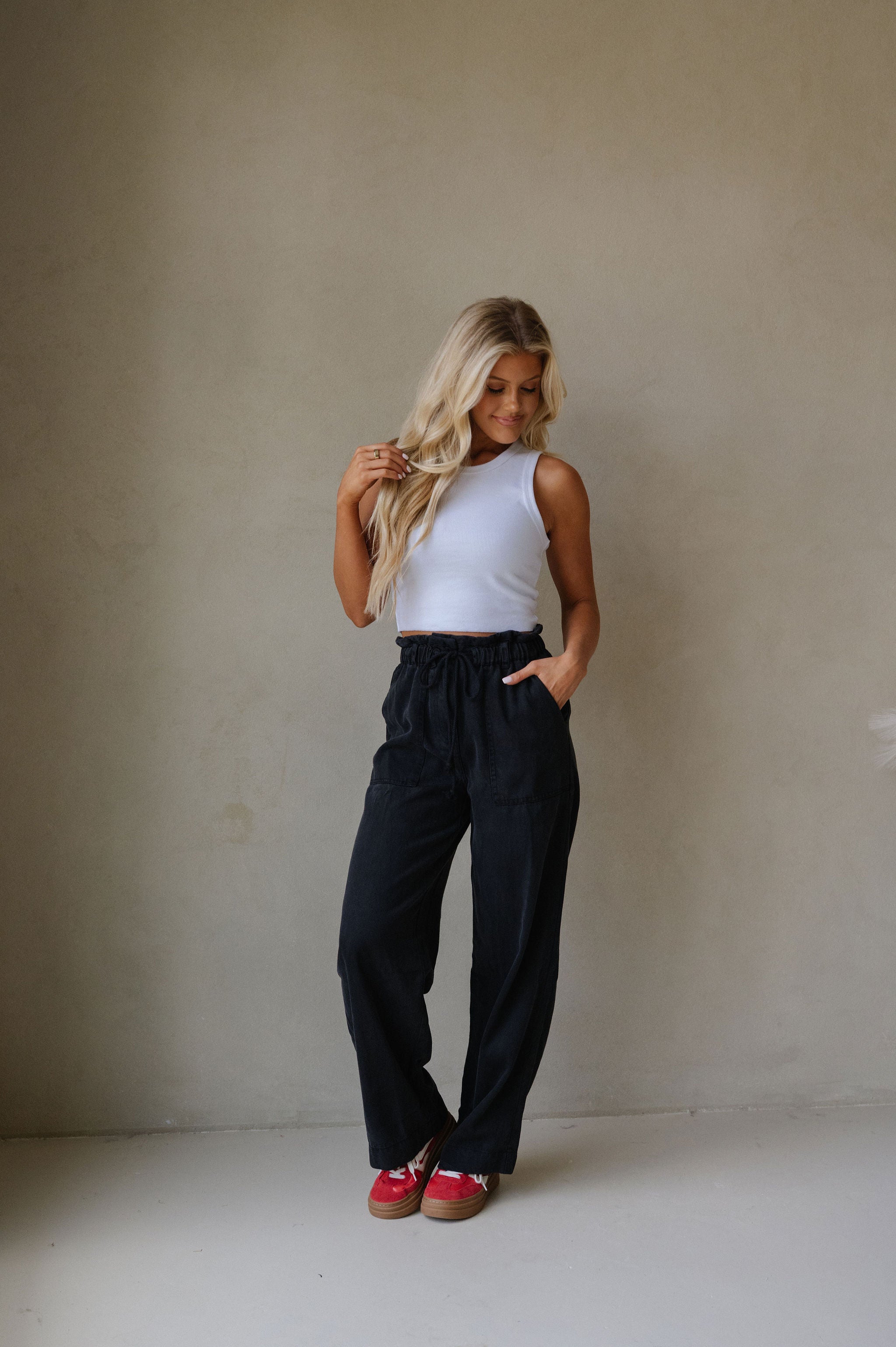 Corbin Front Tie Pants-Black