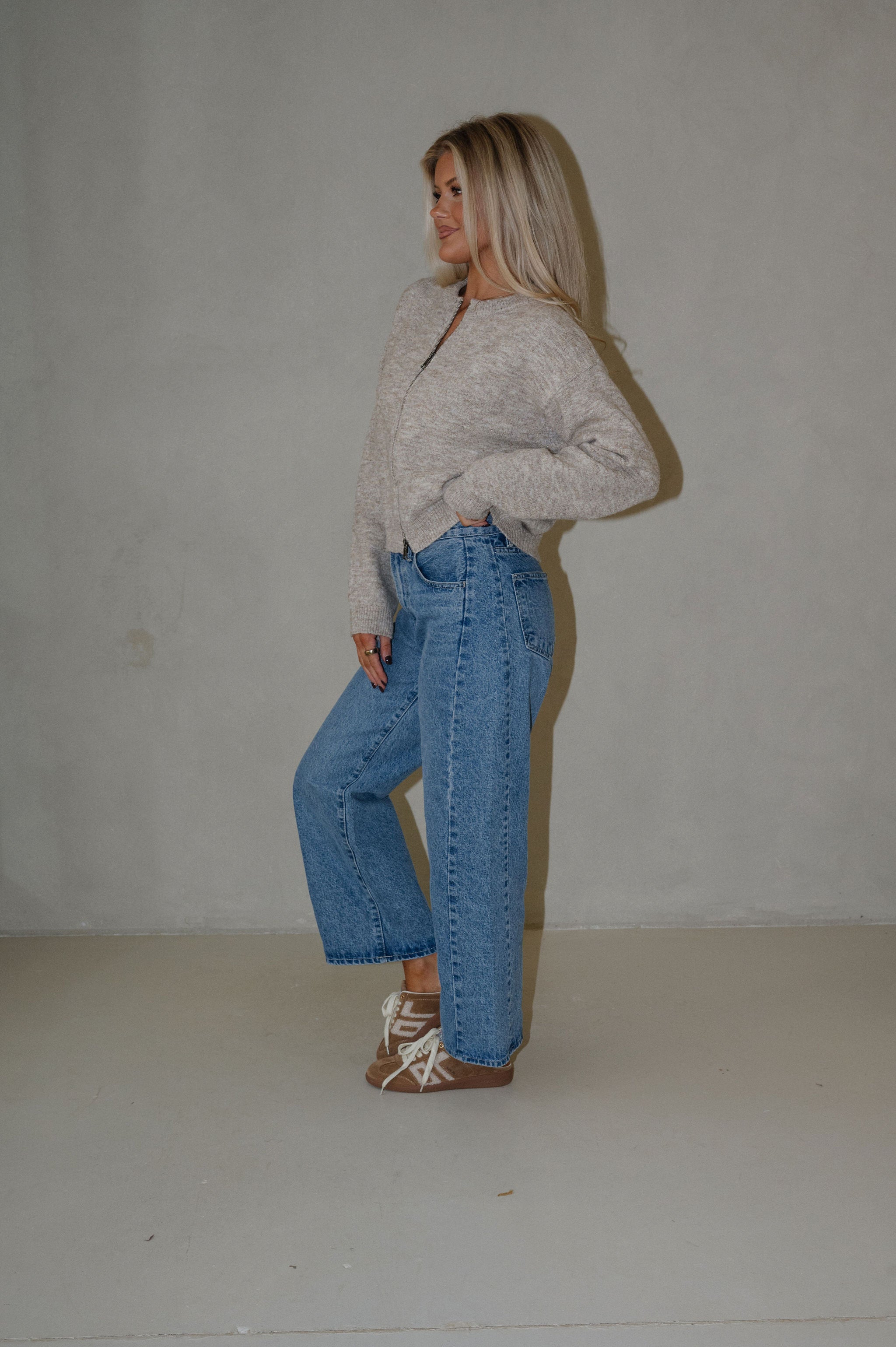 Parker Zip Cardigan-Taupe